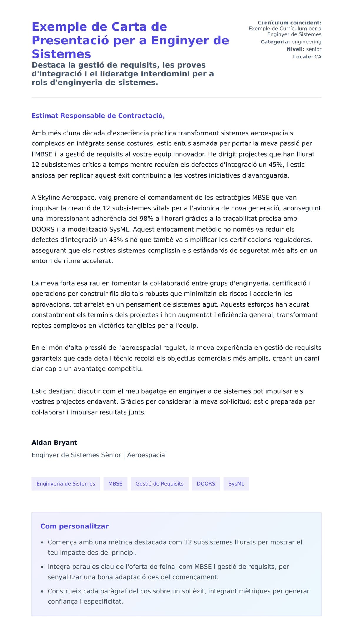 Previsualització de la carta de presentació per a Exemple de Carta de Presentació per a Enginyer de Sistemes