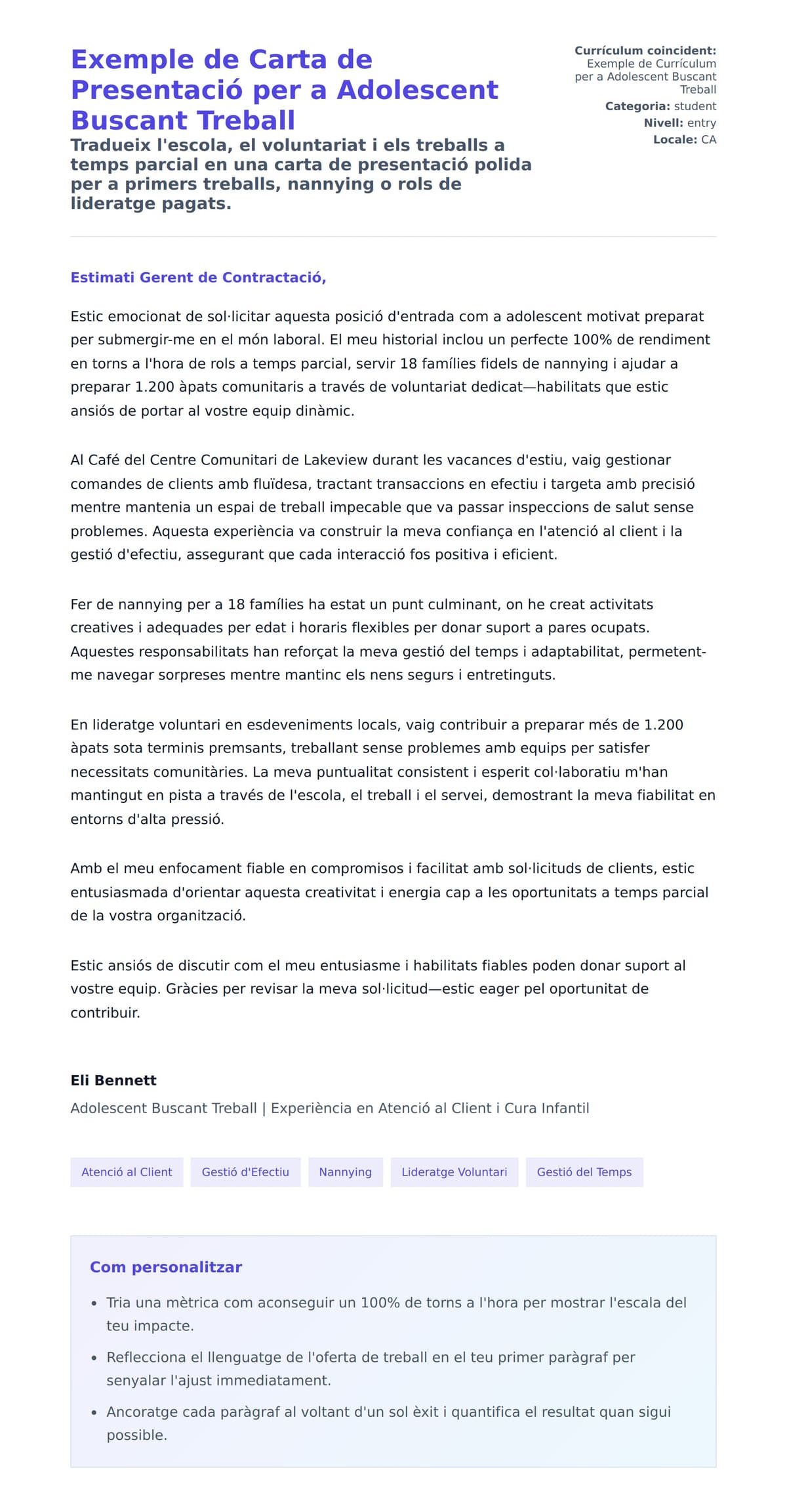 Previsualització de la carta de presentació per a Exemple de Carta de Presentació per a Adolescent Buscant Treball