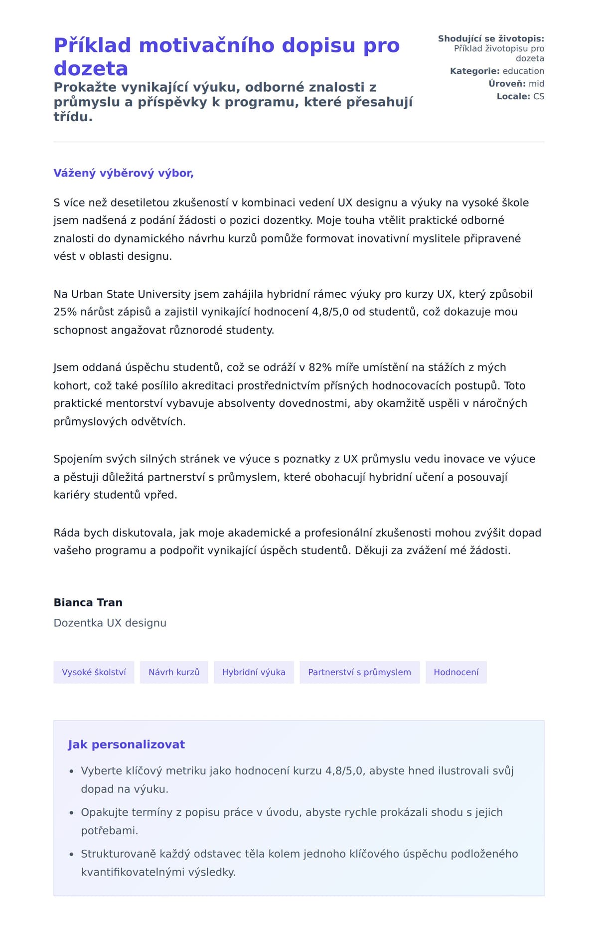 Náhled motivačního dopisu pro Příklad motivačního dopisu pro dozeta