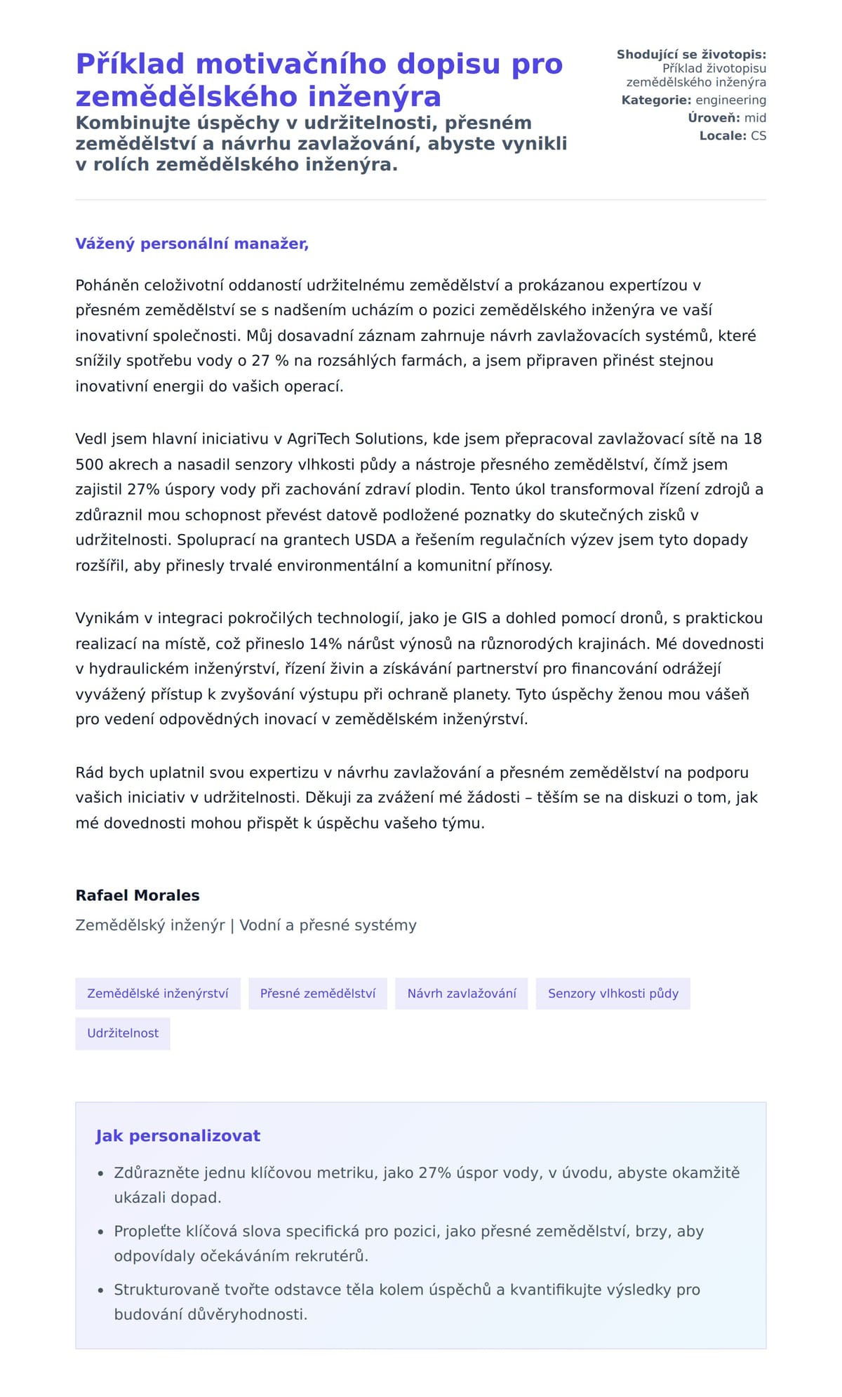 Náhled motivačního dopisu pro Příklad motivačního dopisu pro zemědělského inženýra