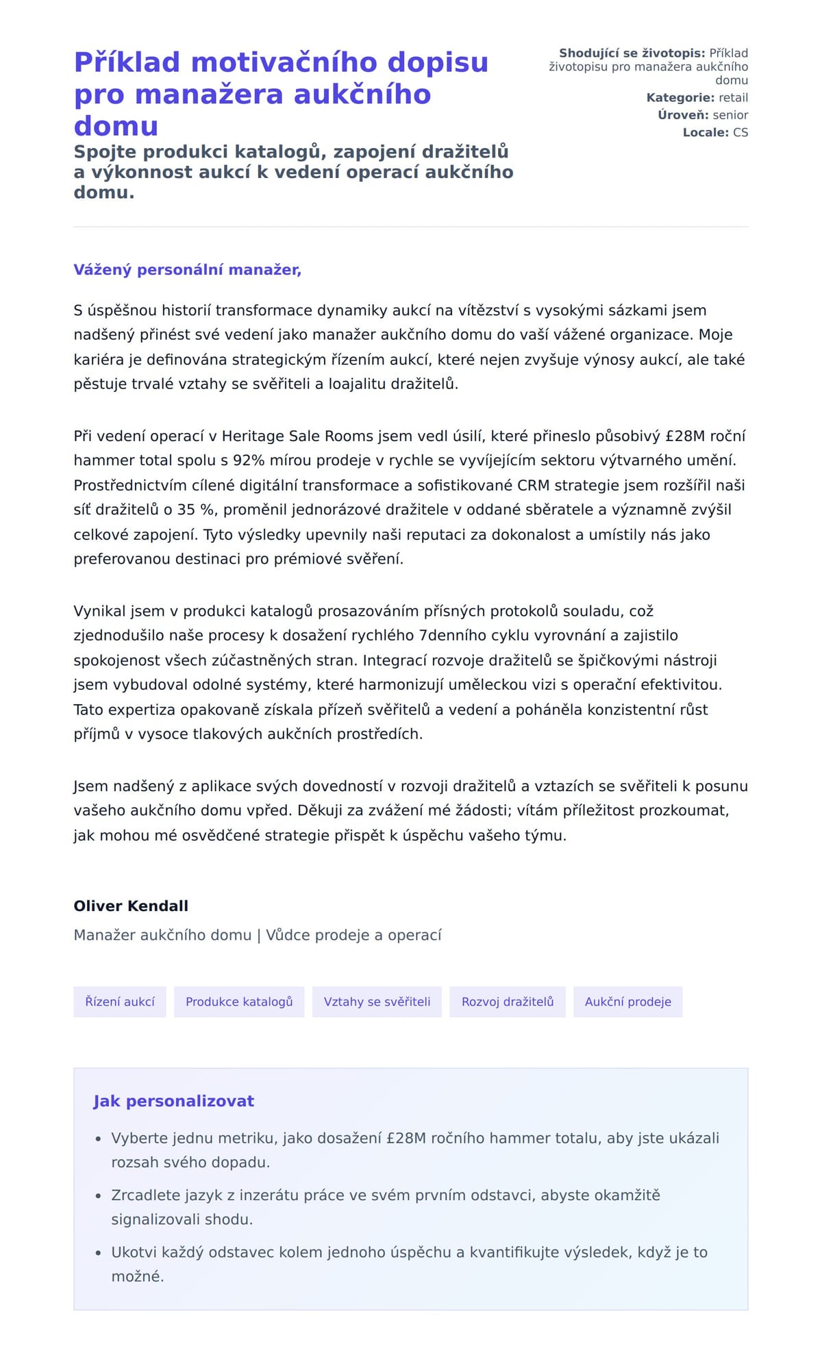 Náhled motivačního dopisu pro Příklad motivačního dopisu pro manažera aukčního domu