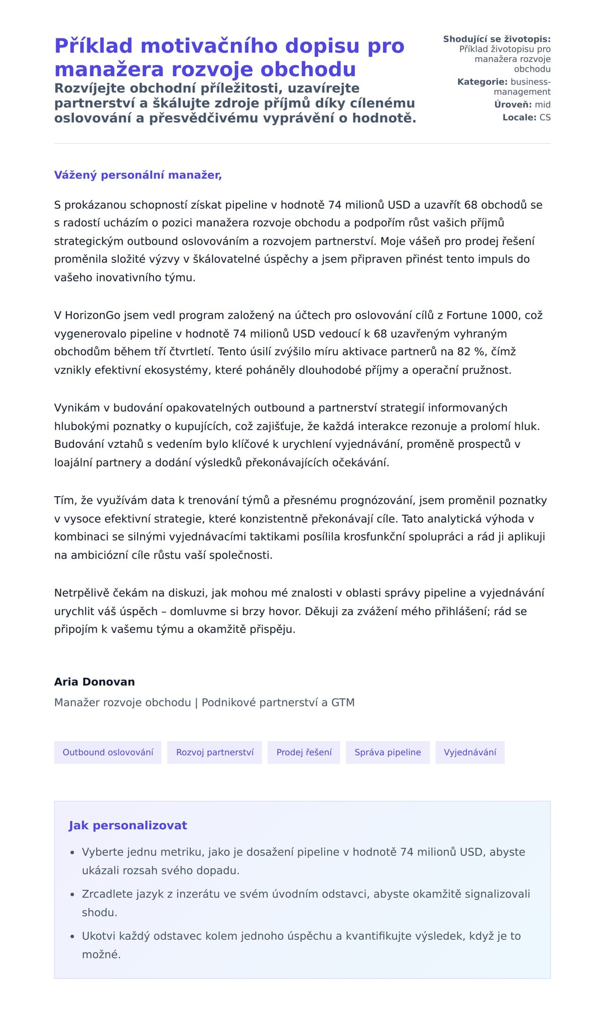 Náhled motivačního dopisu pro Příklad motivačního dopisu pro manažera rozvoje obchodu