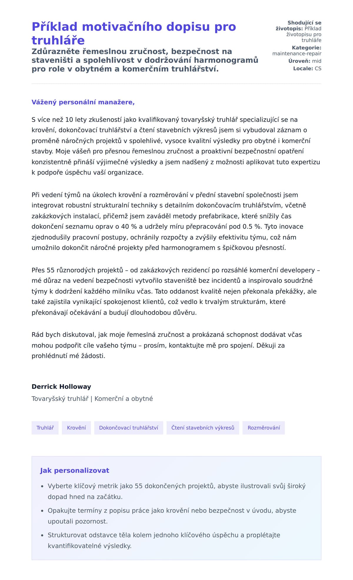 Náhled motivačního dopisu pro Příklad motivačního dopisu pro truhláře