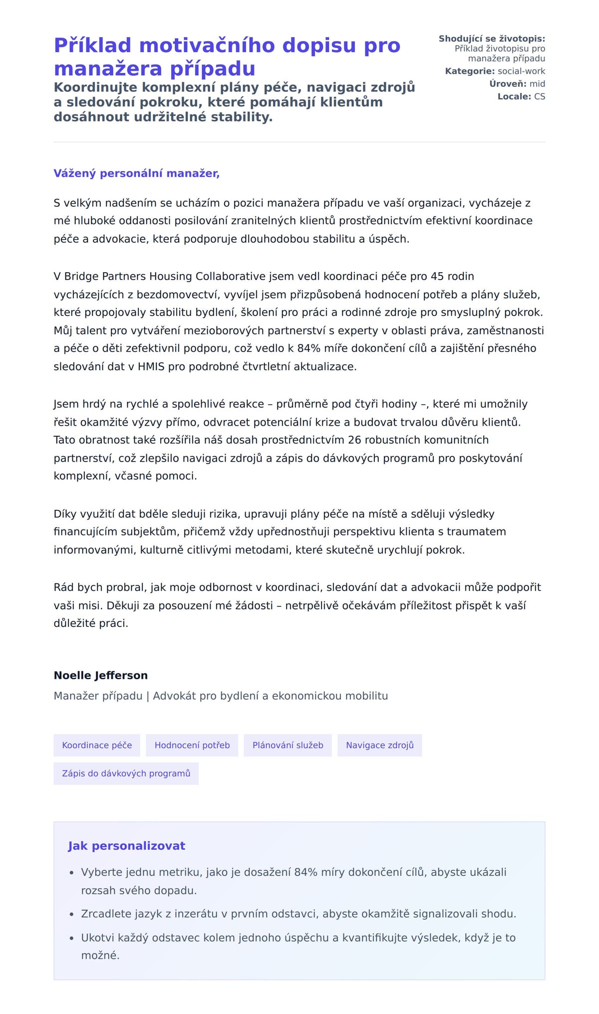 Náhled motivačního dopisu pro Příklad motivačního dopisu pro manažera případu