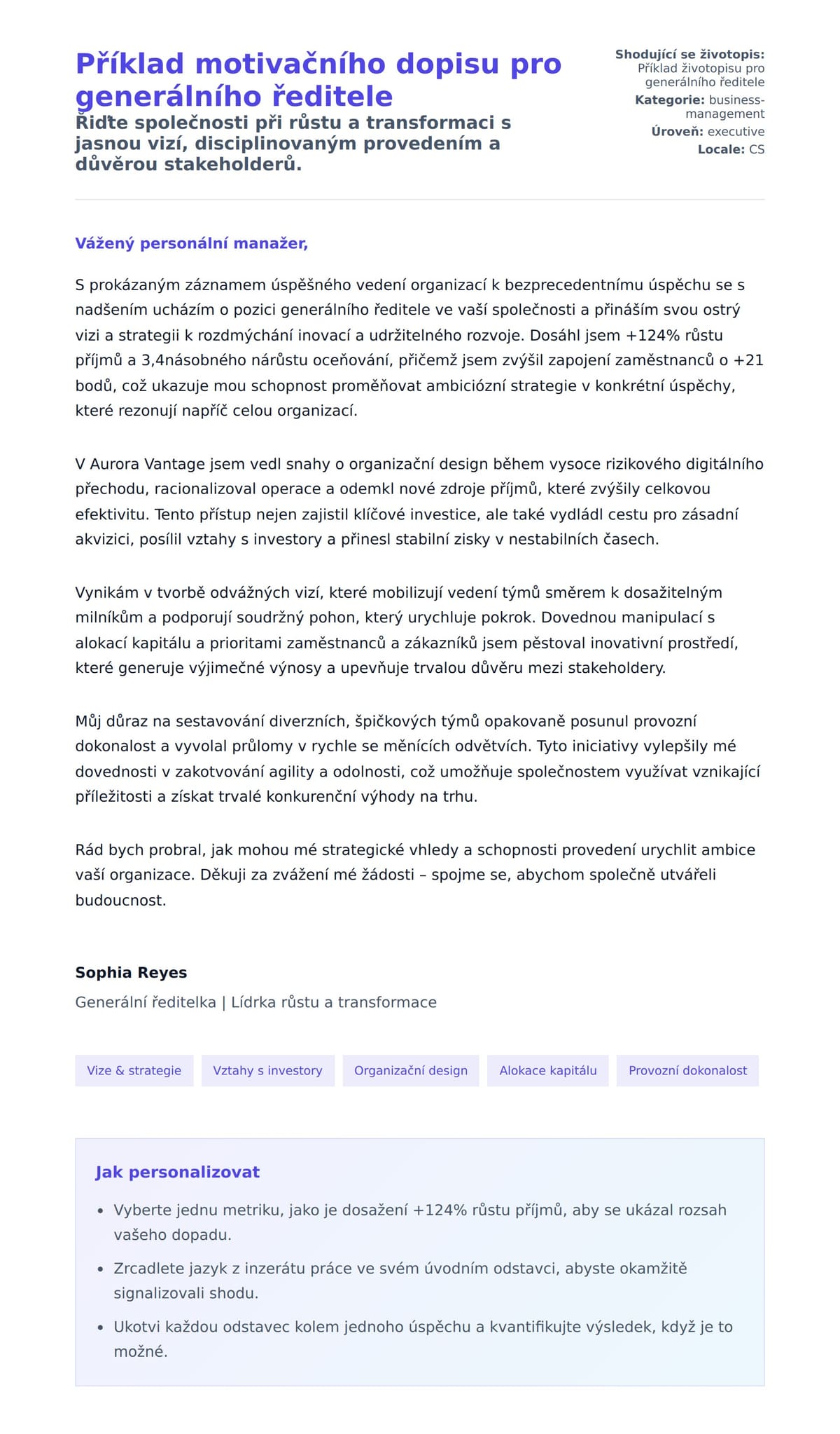 Náhled motivačního dopisu pro Příklad motivačního dopisu pro generálního ředitele