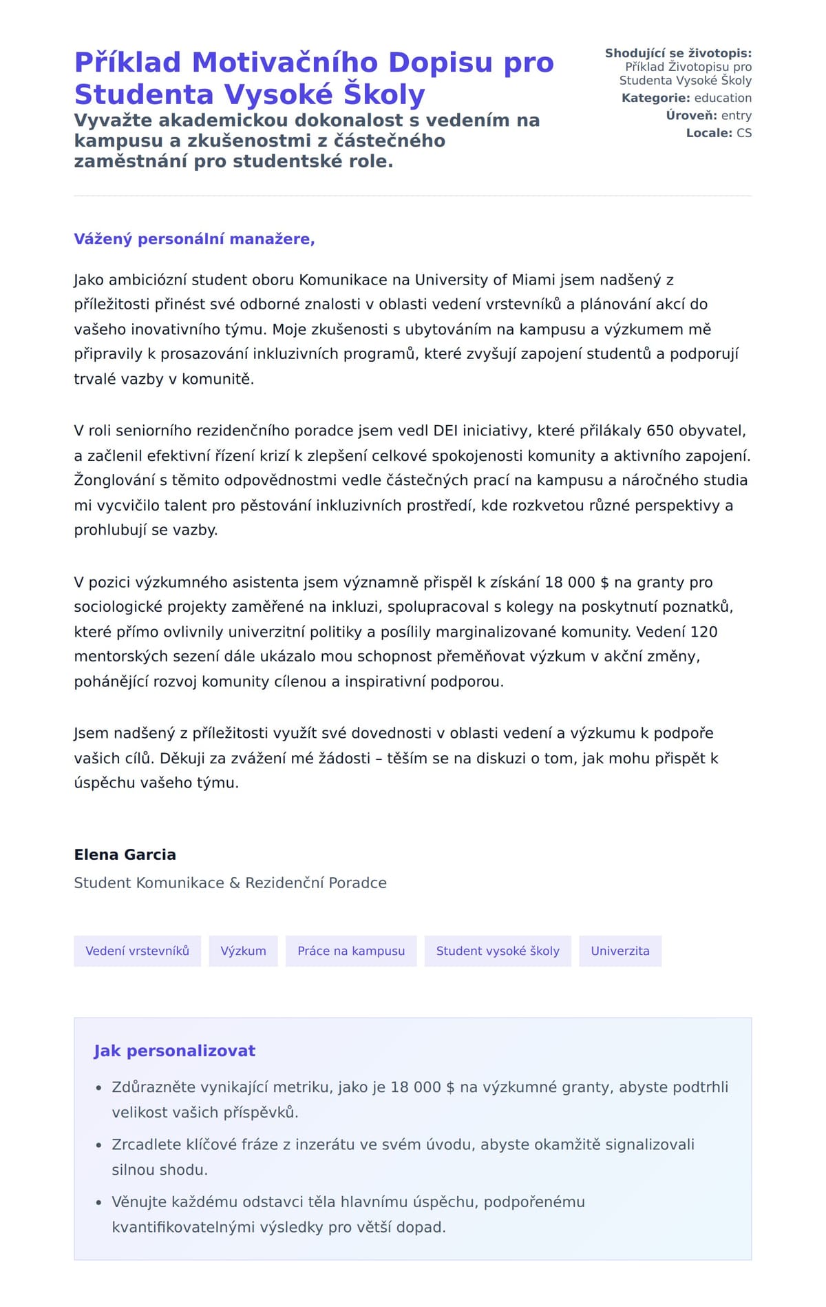 Náhled motivačního dopisu pro Příklad Motivačního Dopisu pro Studenta Vysoké Školy