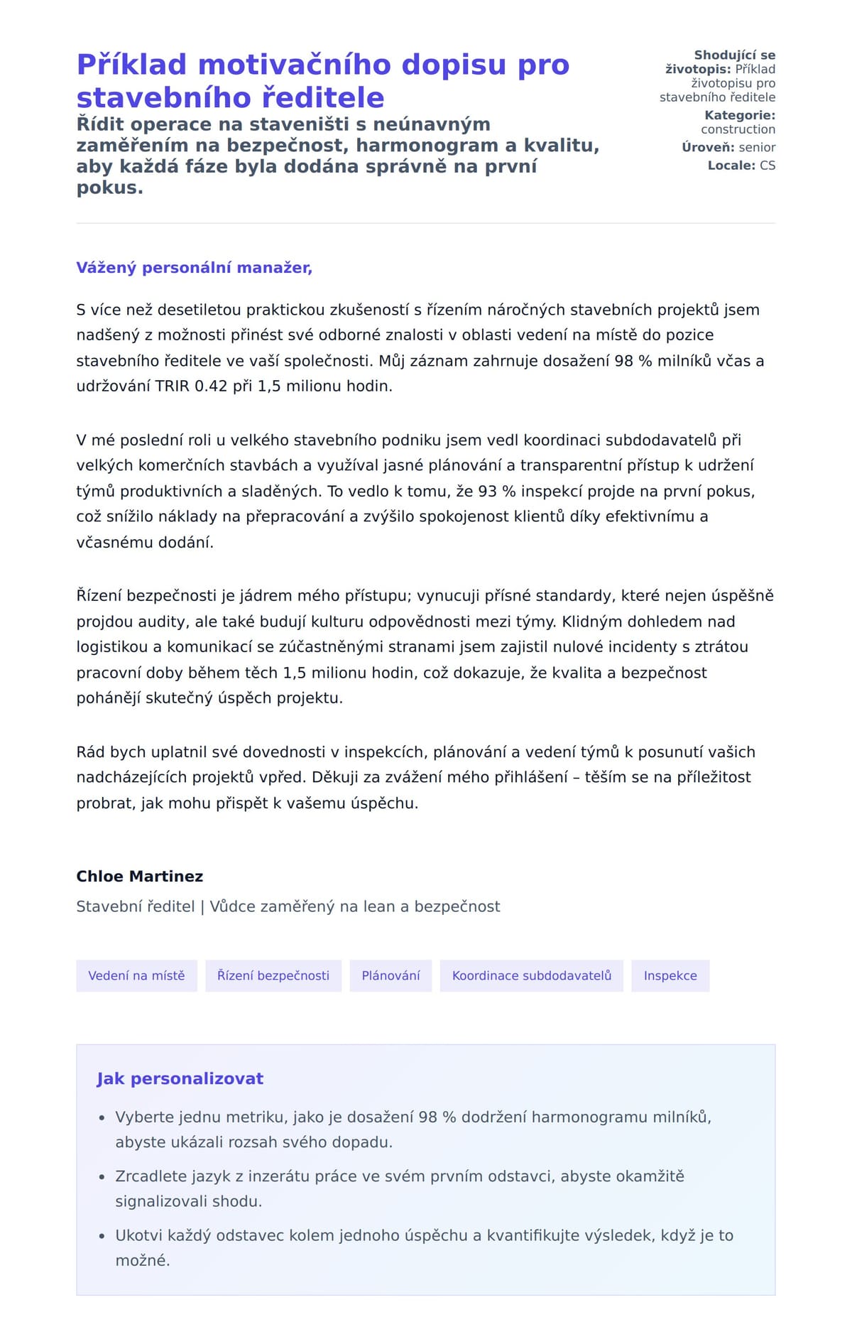 Náhled motivačního dopisu pro Příklad motivačního dopisu pro stavebního ředitele