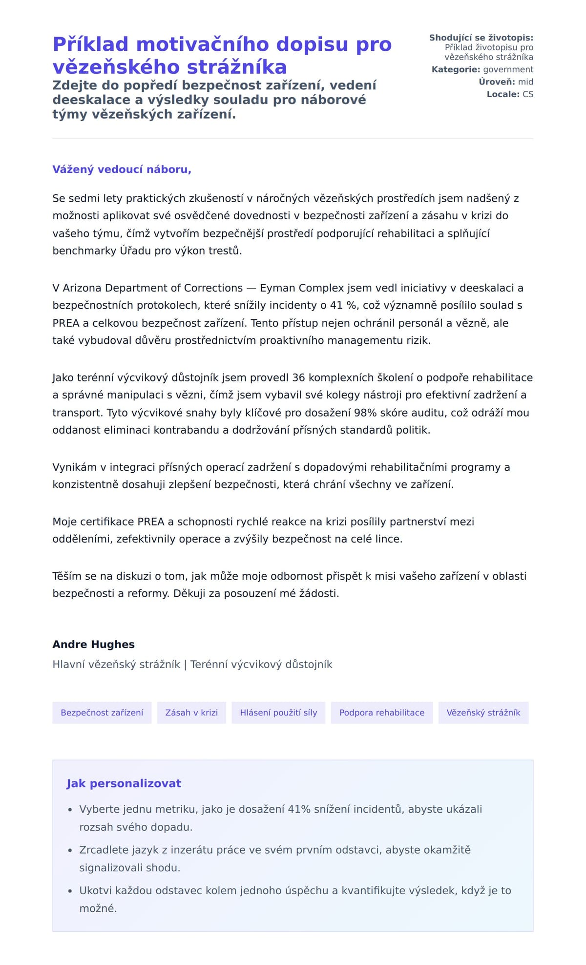 Náhled motivačního dopisu pro Příklad motivačního dopisu pro vězeňského strážníka