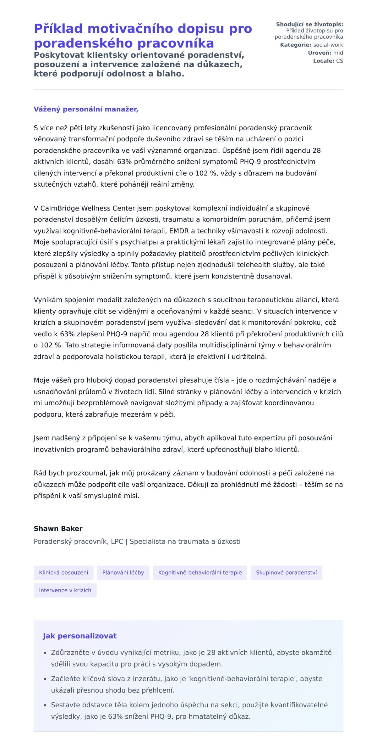 Náhled motivačního dopisu pro Příklad motivačního dopisu pro poradenského pracovníka