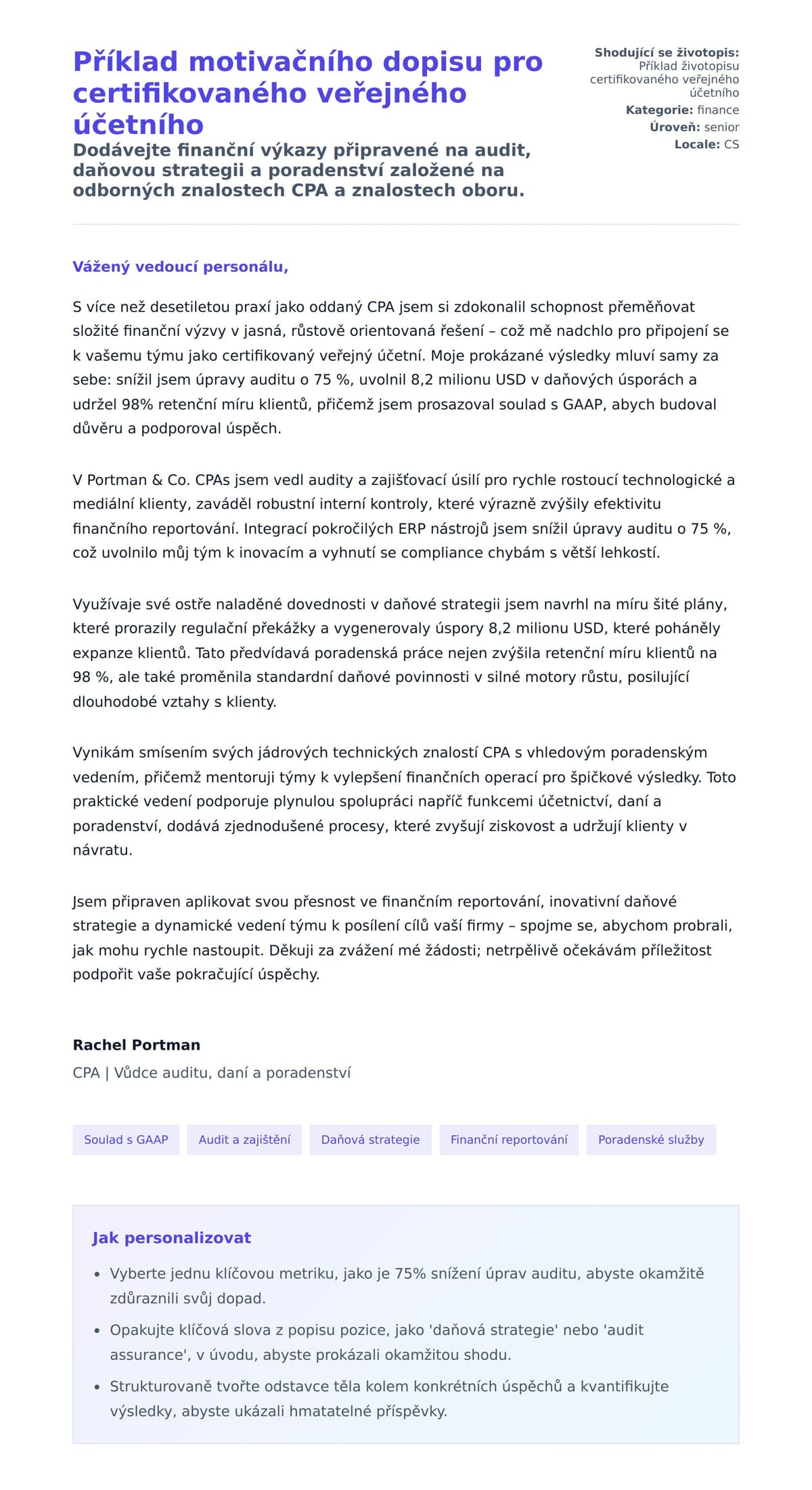 Náhled motivačního dopisu pro Příklad motivačního dopisu pro certifikovaného veřejného účetního