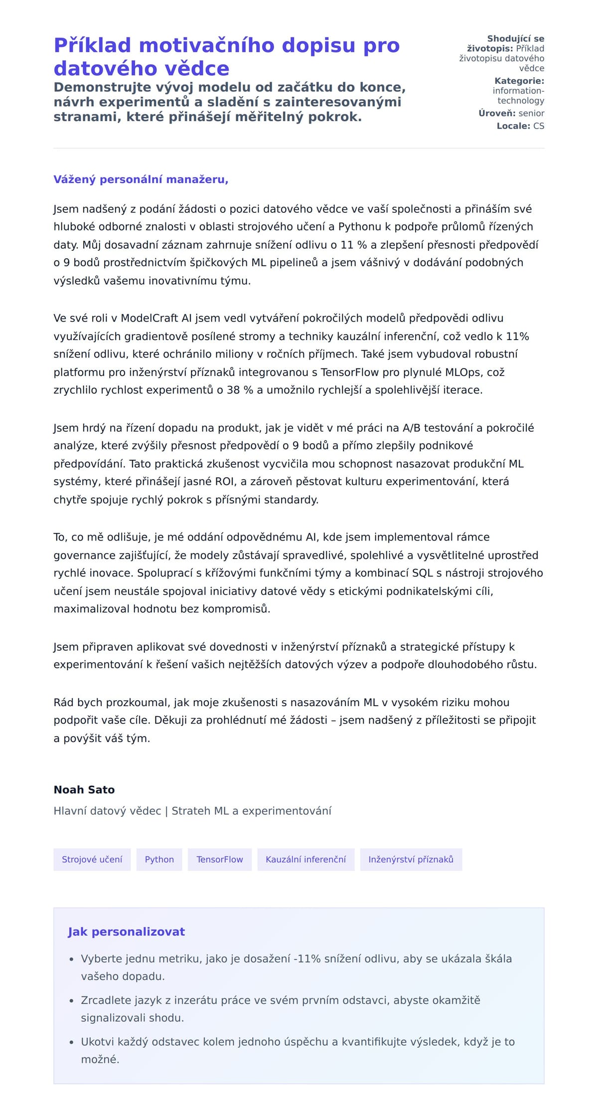 Náhled motivačního dopisu pro Příklad motivačního dopisu pro datového vědce