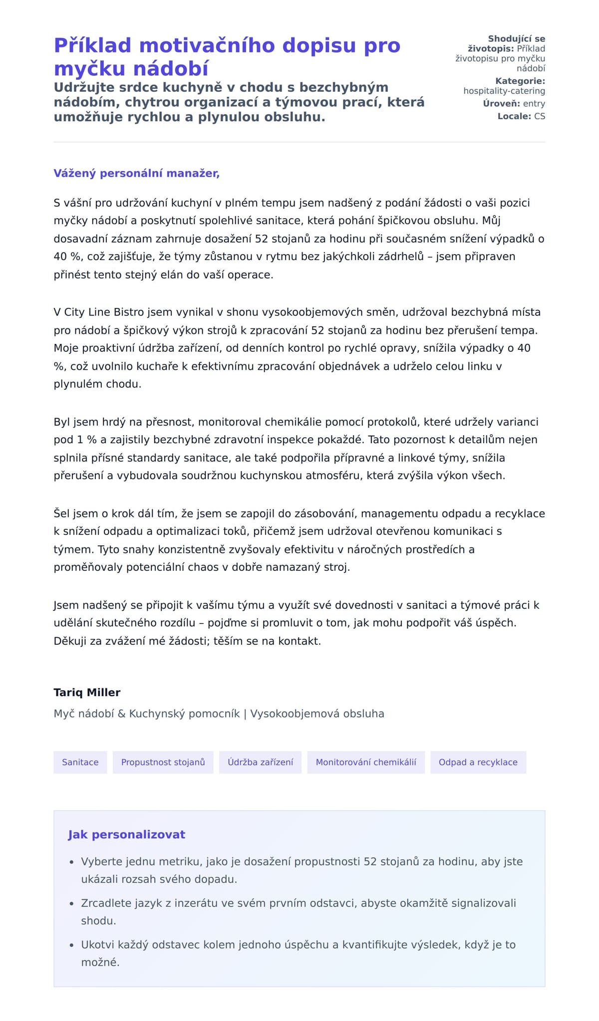 Náhled motivačního dopisu pro Příklad motivačního dopisu pro myčku nádobí