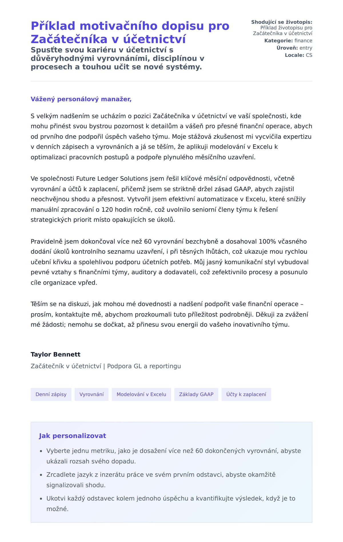 Náhled motivačního dopisu pro Příklad motivačního dopisu pro Začátečníka v účetnictví