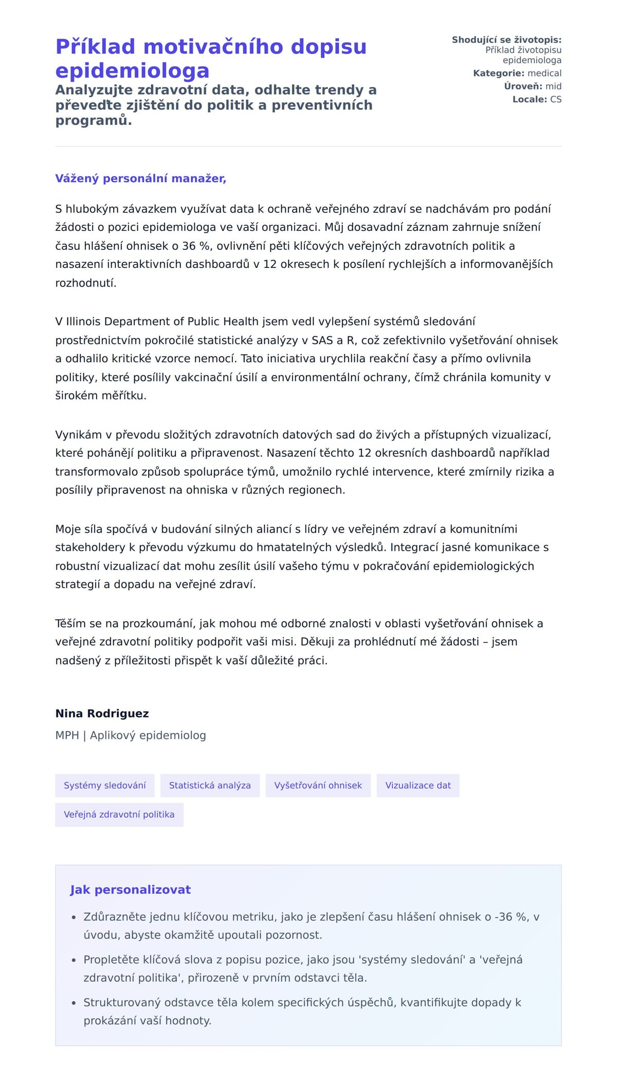 Náhled motivačního dopisu pro Příklad motivačního dopisu epidemiologa