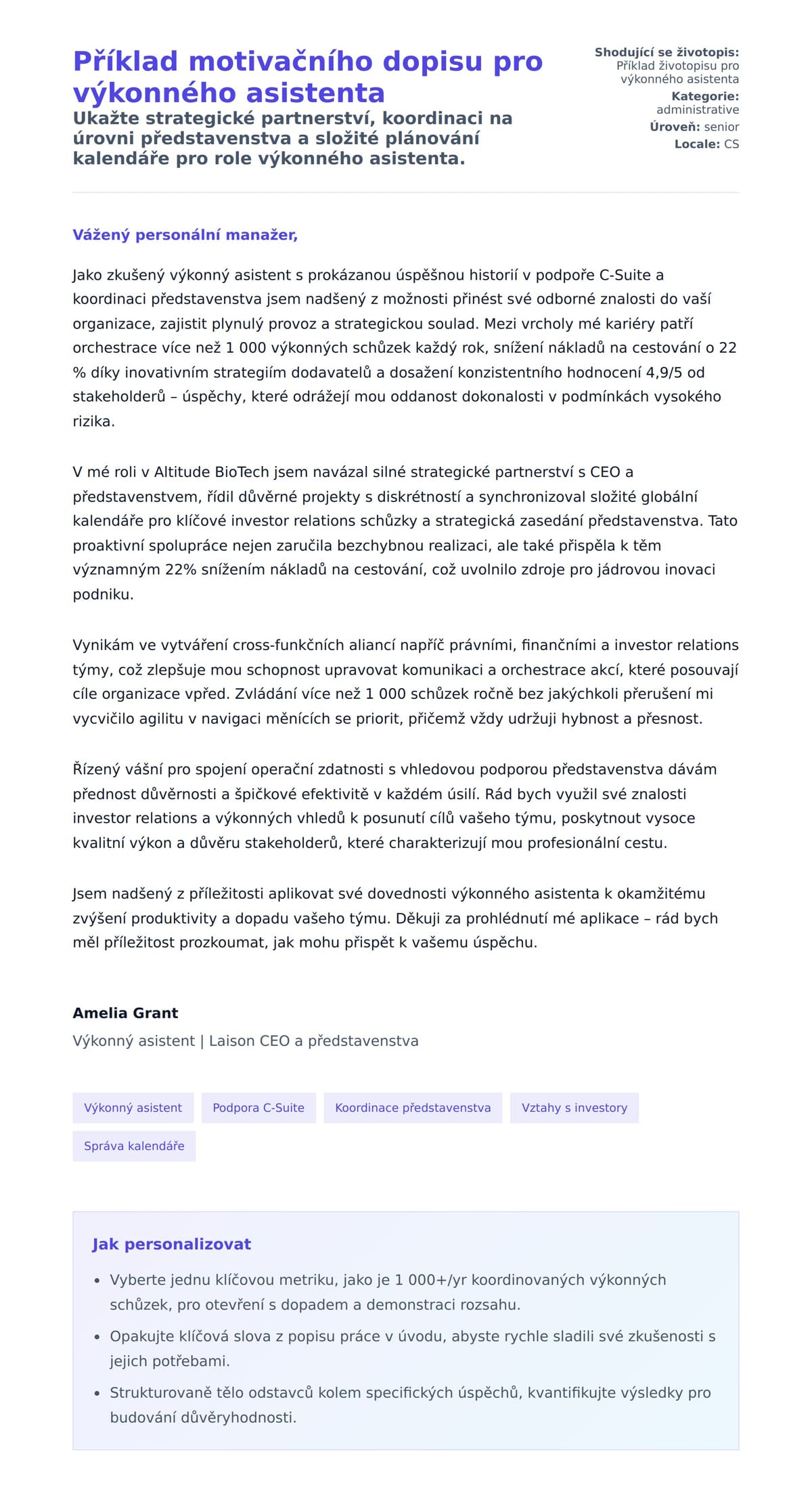 Náhled motivačního dopisu pro Příklad motivačního dopisu pro výkonného asistenta