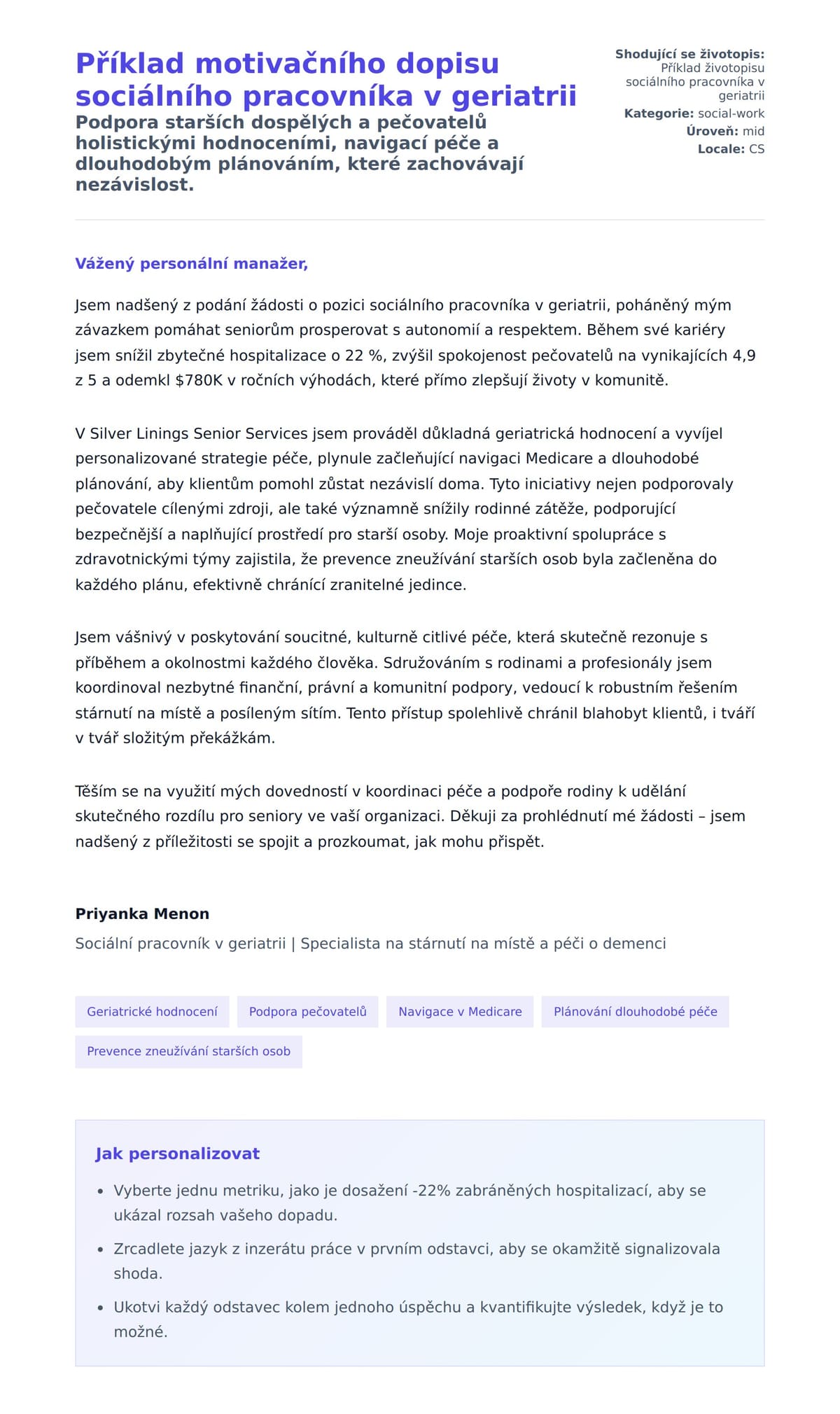 Náhled motivačního dopisu pro Příklad motivačního dopisu sociálního pracovníka v geriatrii