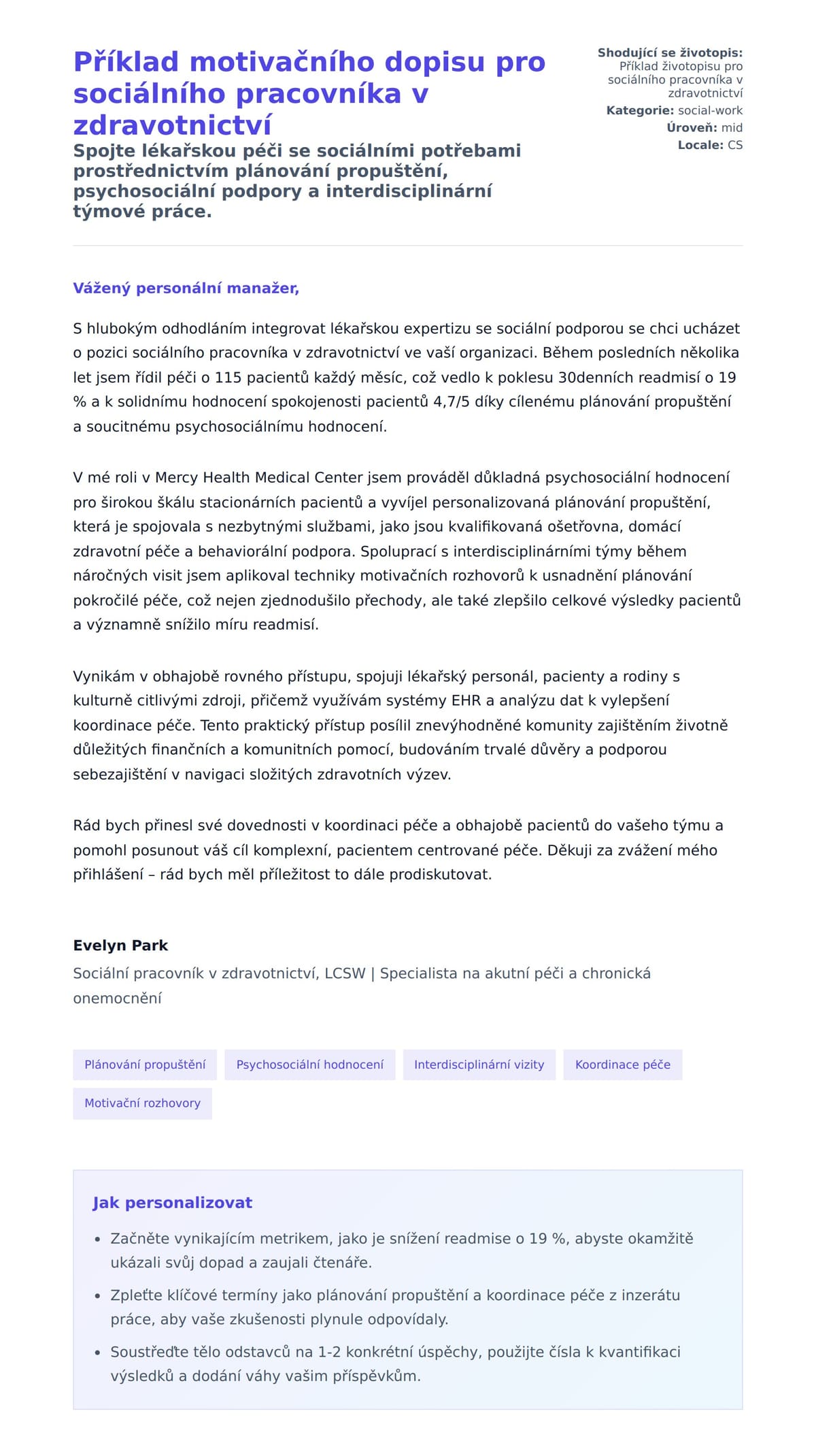 Náhled motivačního dopisu pro Příklad motivačního dopisu pro sociálního pracovníka v zdravotnictví