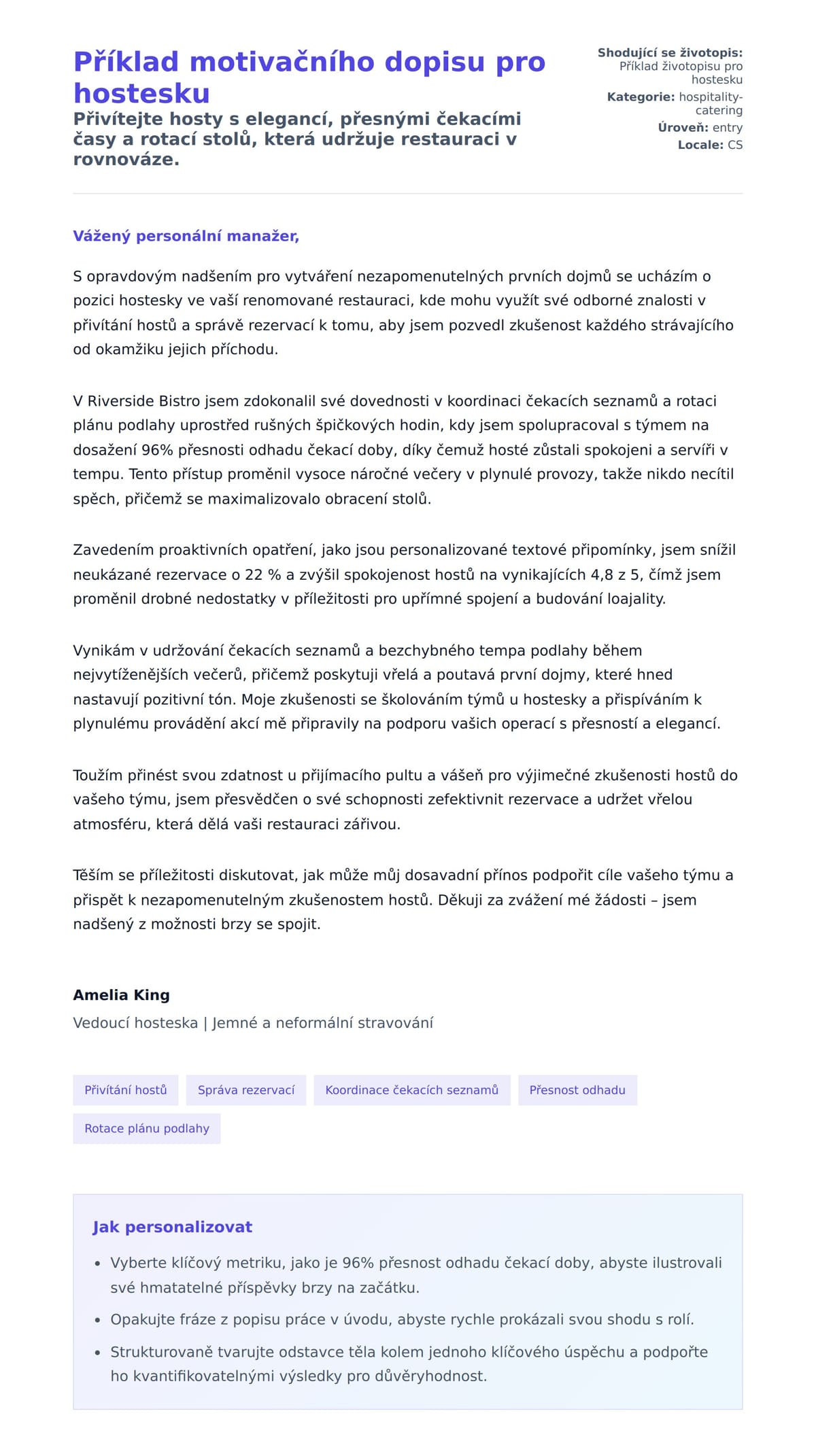 Náhled motivačního dopisu pro Příklad motivačního dopisu pro hostesku