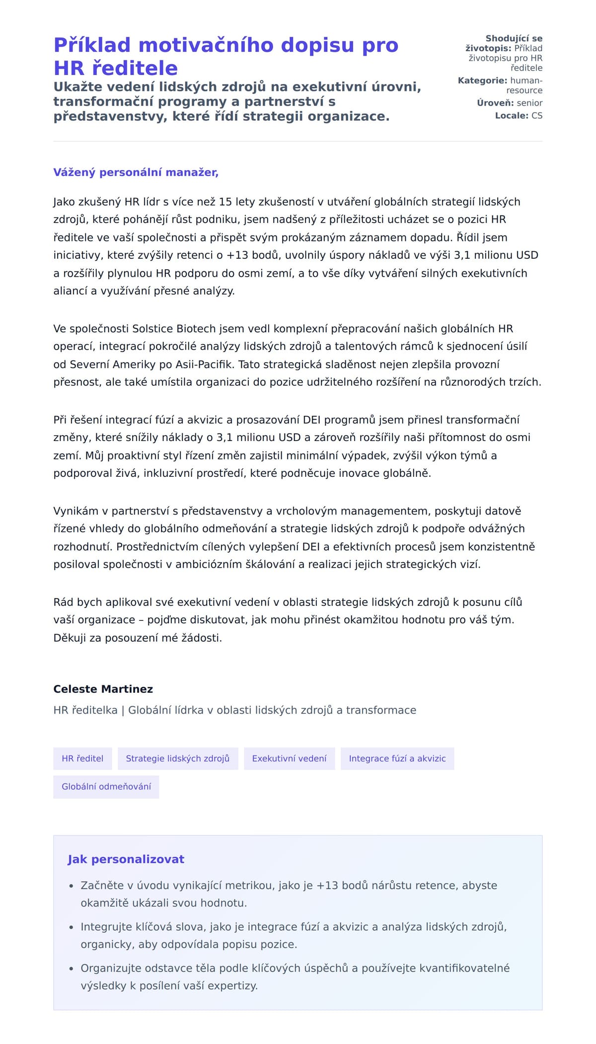 Náhled motivačního dopisu pro Příklad motivačního dopisu pro HR ředitele