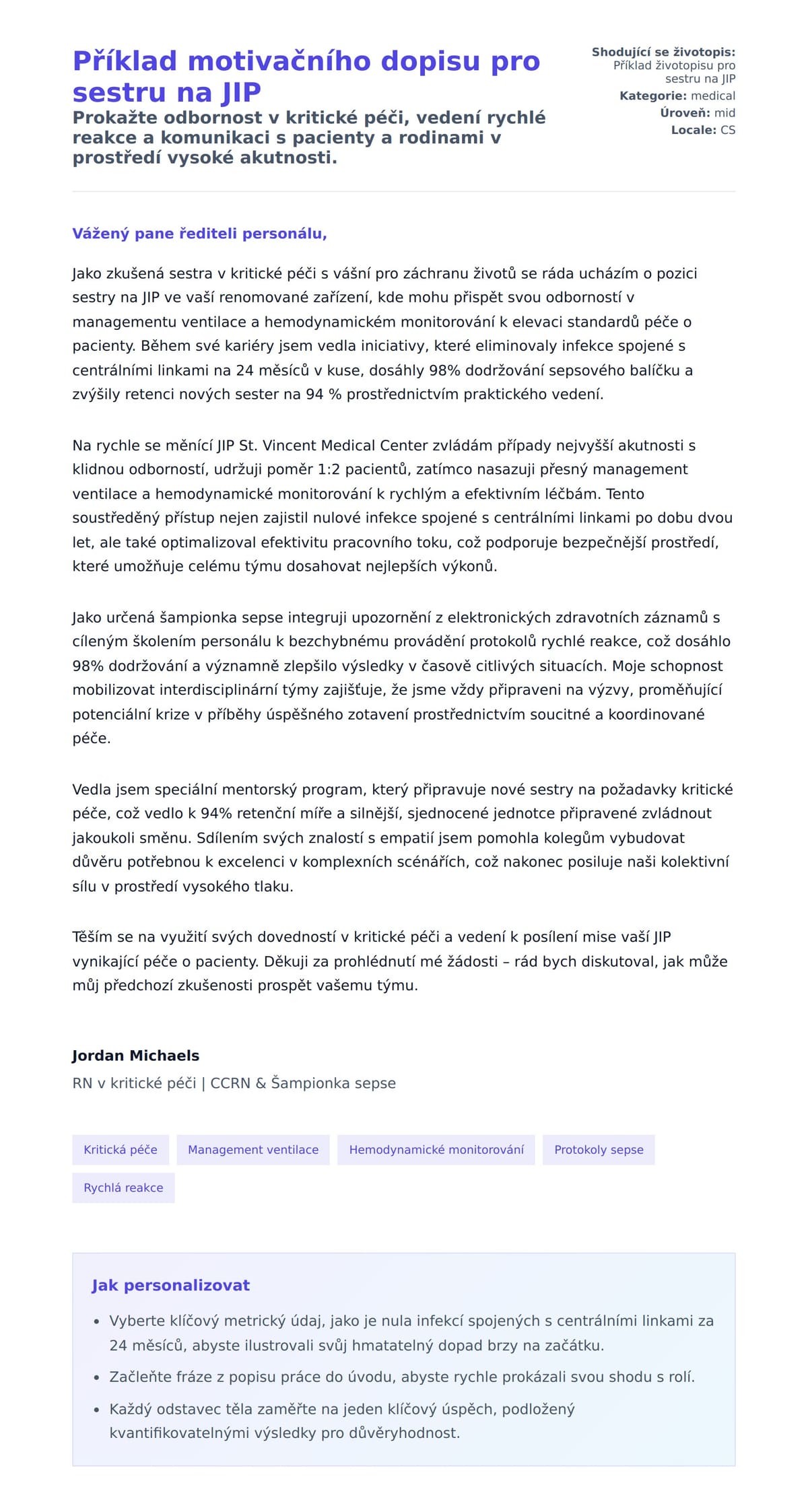 Náhled motivačního dopisu pro Příklad motivačního dopisu pro sestru na JIP