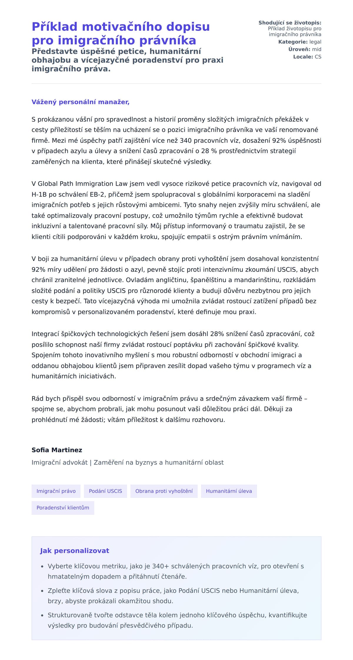 Náhled motivačního dopisu pro Příklad motivačního dopisu pro imigračního právníka