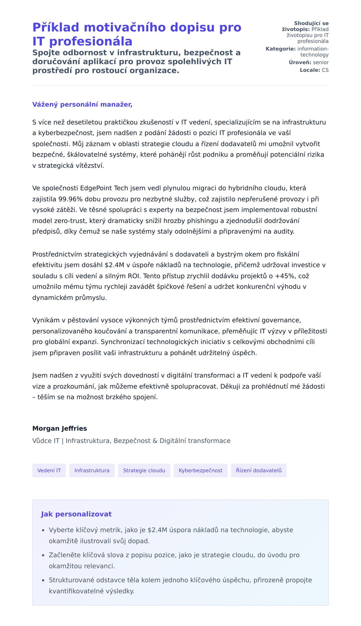 Náhled motivačního dopisu pro Příklad motivačního dopisu pro IT profesionála