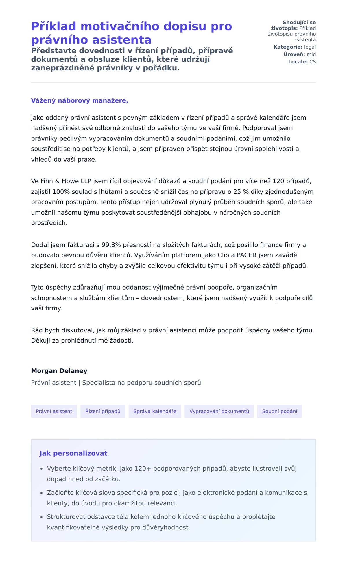 Náhled motivačního dopisu pro Příklad motivačního dopisu pro právního asistenta