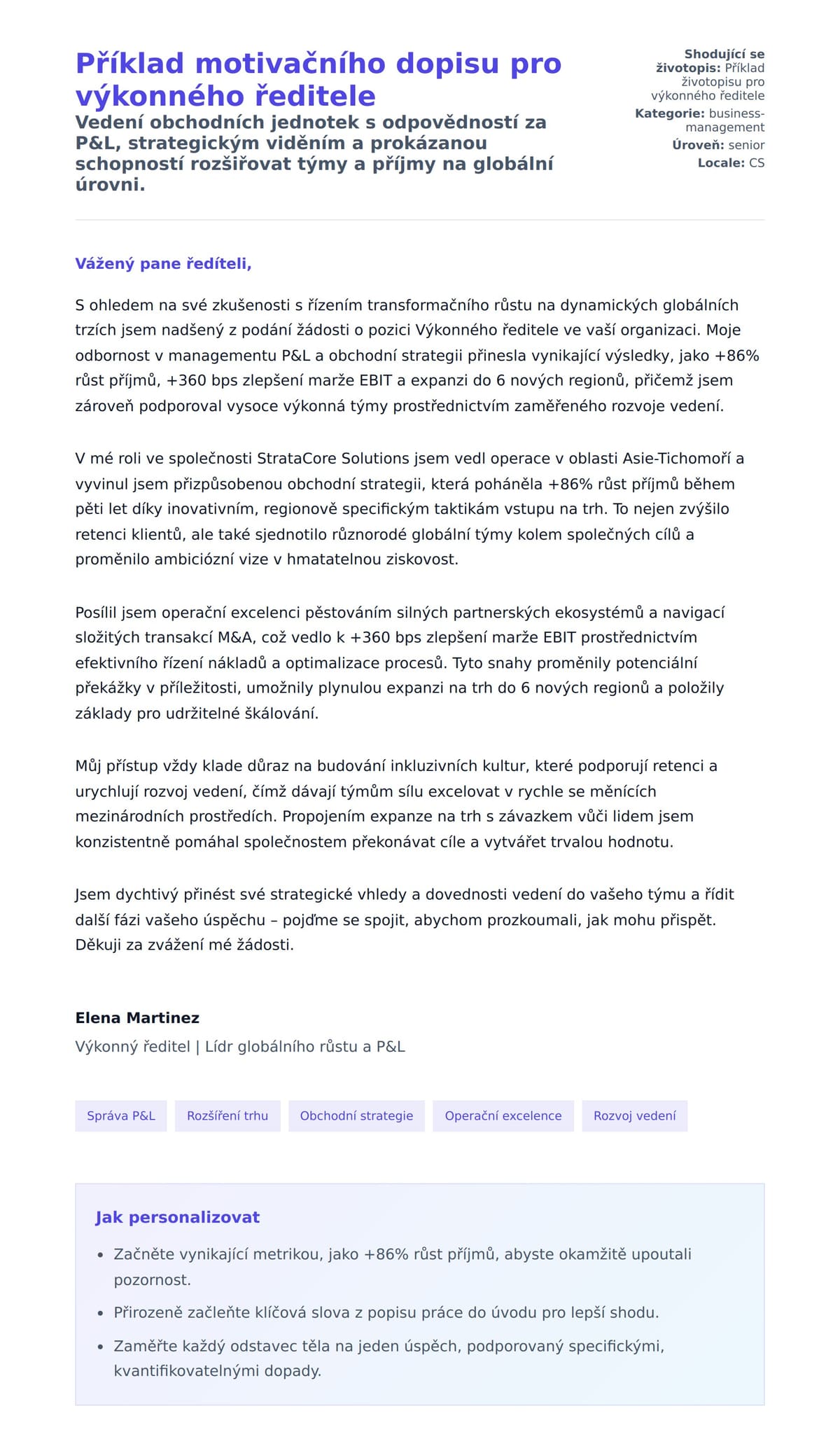 Náhled motivačního dopisu pro Příklad motivačního dopisu pro výkonného ředitele