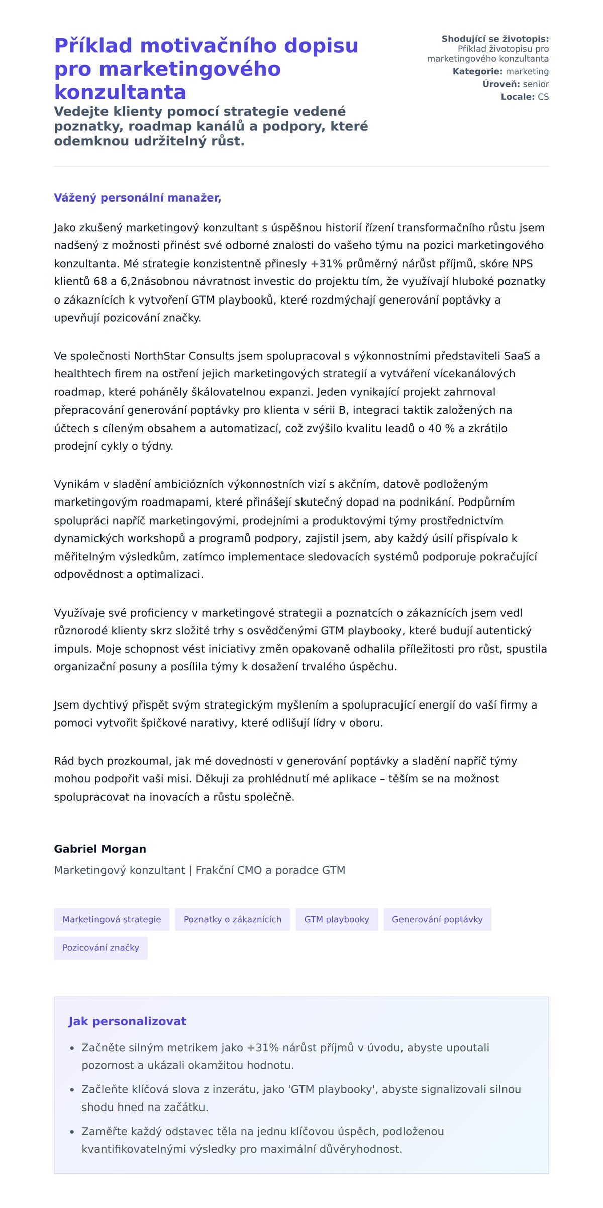 Náhled motivačního dopisu pro Příklad motivačního dopisu pro marketingového konzultanta