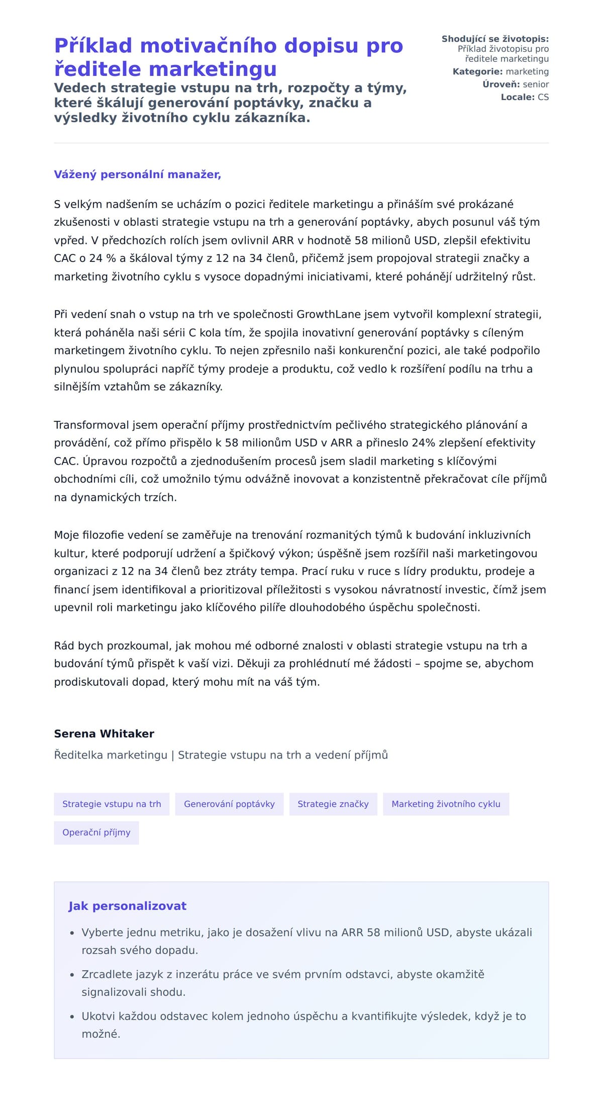 Náhled motivačního dopisu pro Příklad motivačního dopisu pro ředitele marketingu