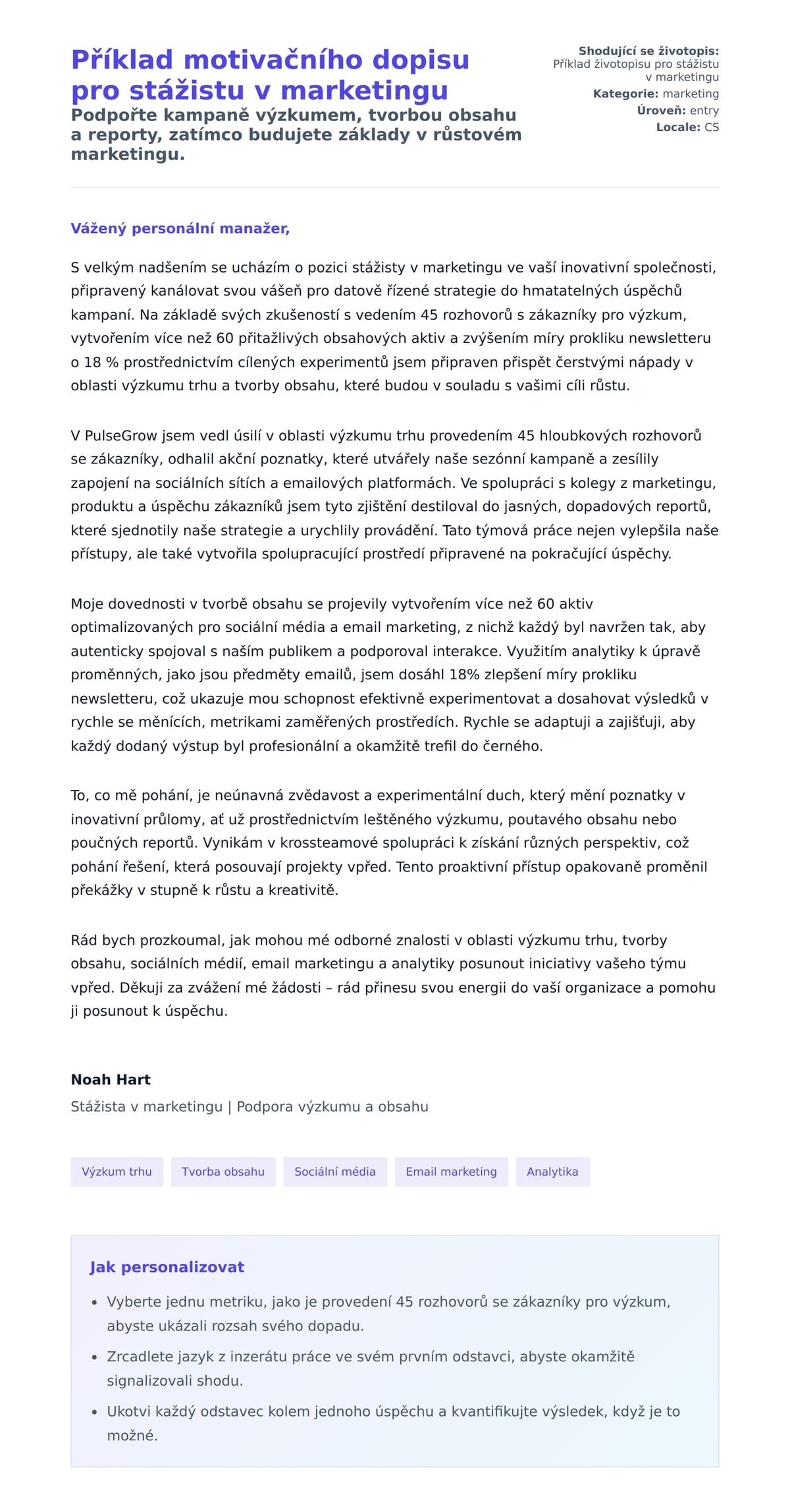 Náhled motivačního dopisu pro Příklad motivačního dopisu pro stážistu v marketingu