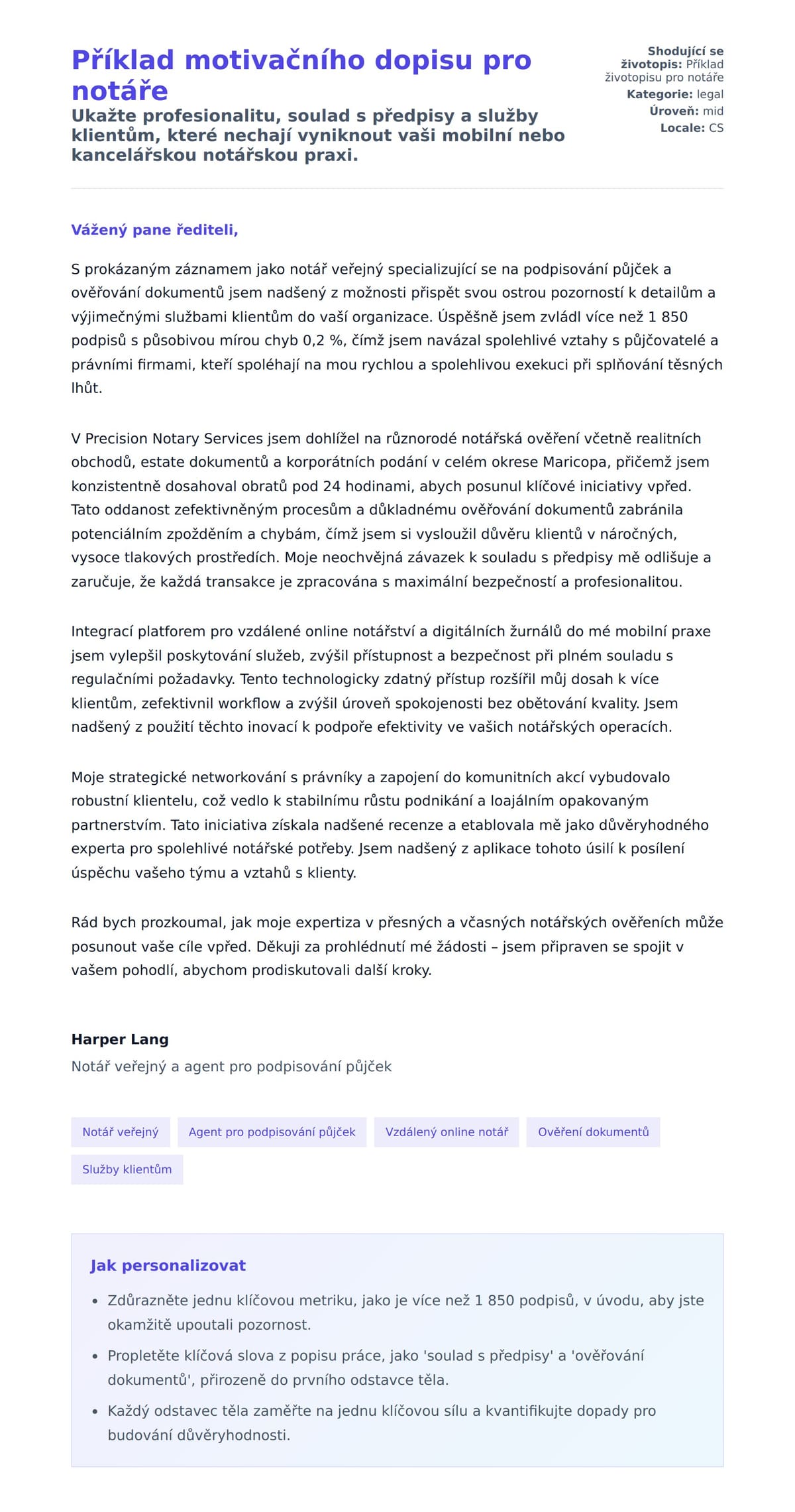 Náhled motivačního dopisu pro Příklad motivačního dopisu pro notáře