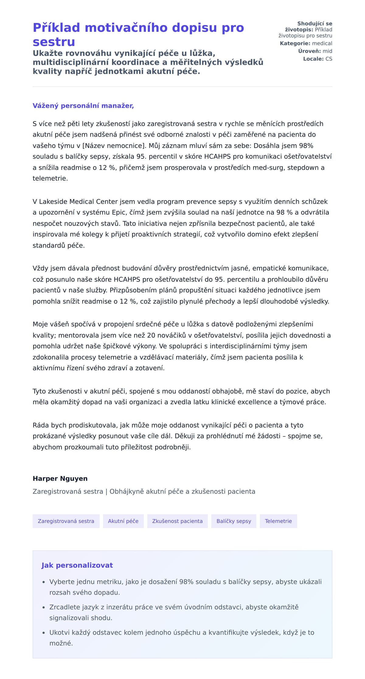 Náhled motivačního dopisu pro Příklad motivačního dopisu pro sestru