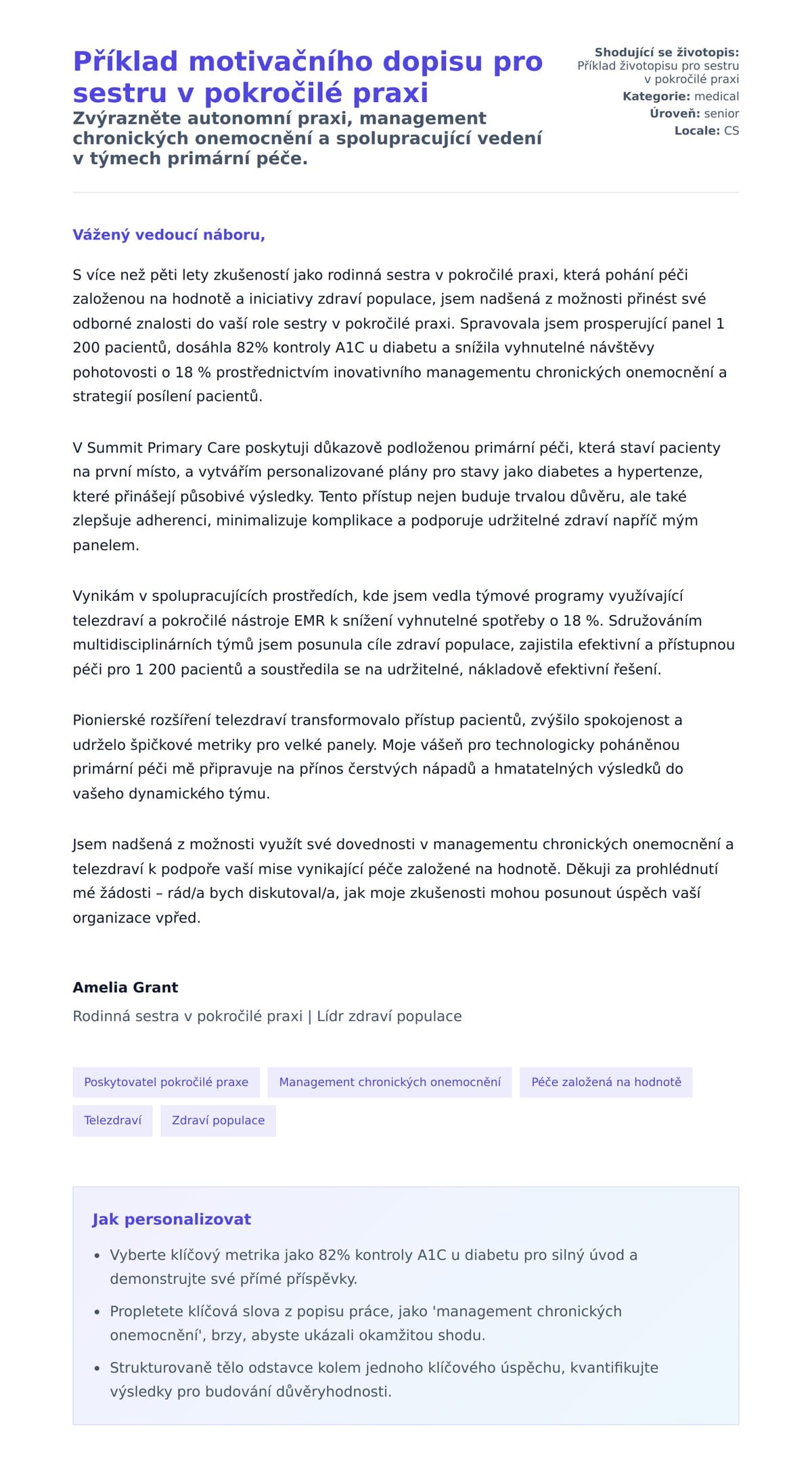 Náhled motivačního dopisu pro Příklad motivačního dopisu pro sestru v pokročilé praxi