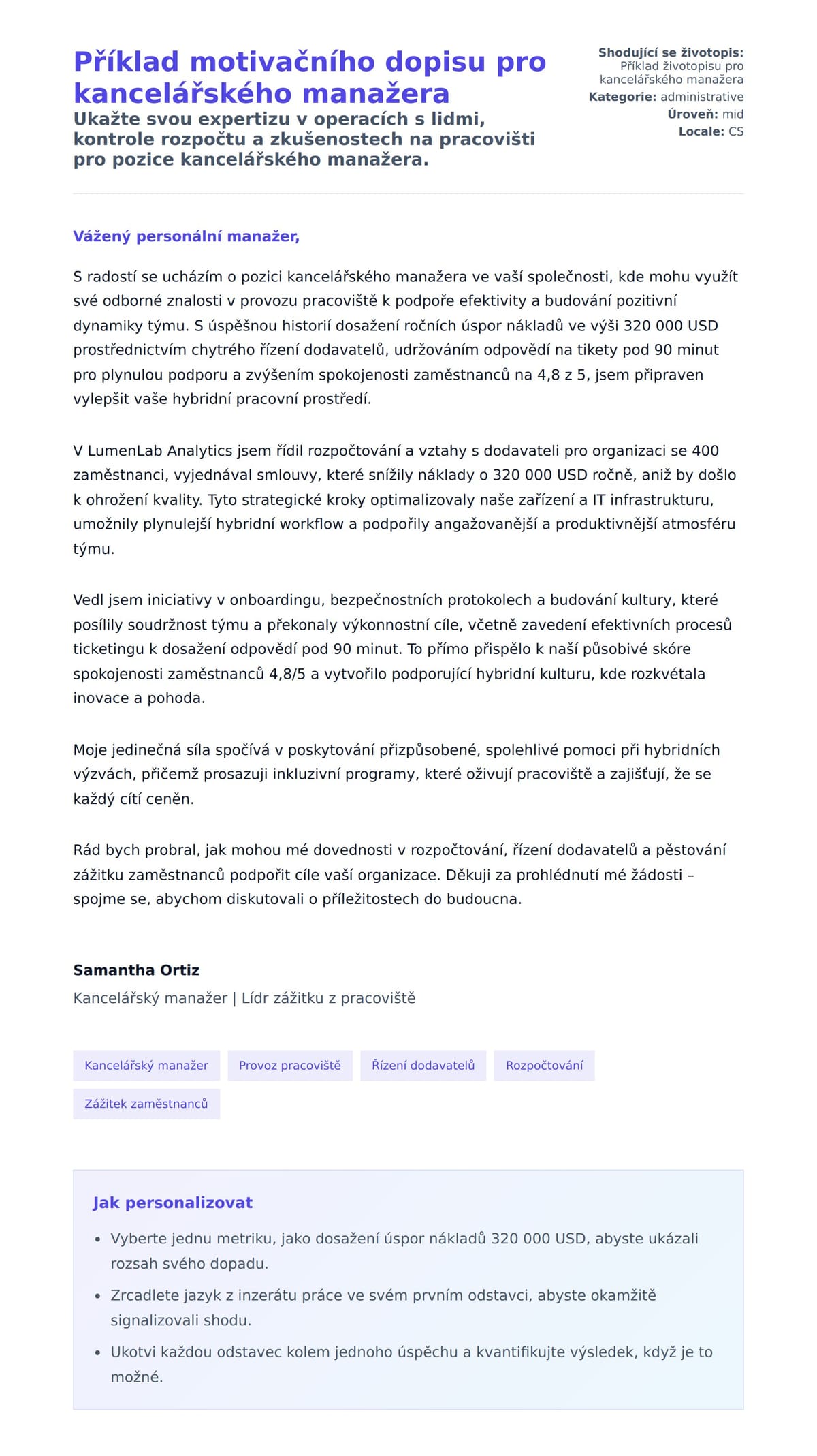 Náhled motivačního dopisu pro Příklad motivačního dopisu pro kancelářského manažera