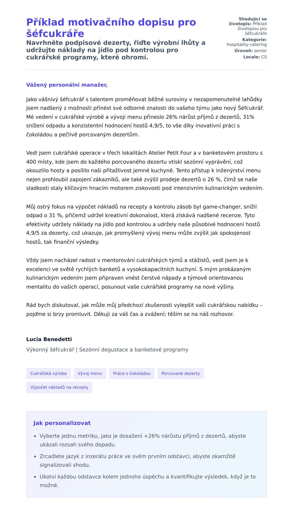 Náhled motivačního dopisu pro Příklad motivačního dopisu pro šéfcukráře