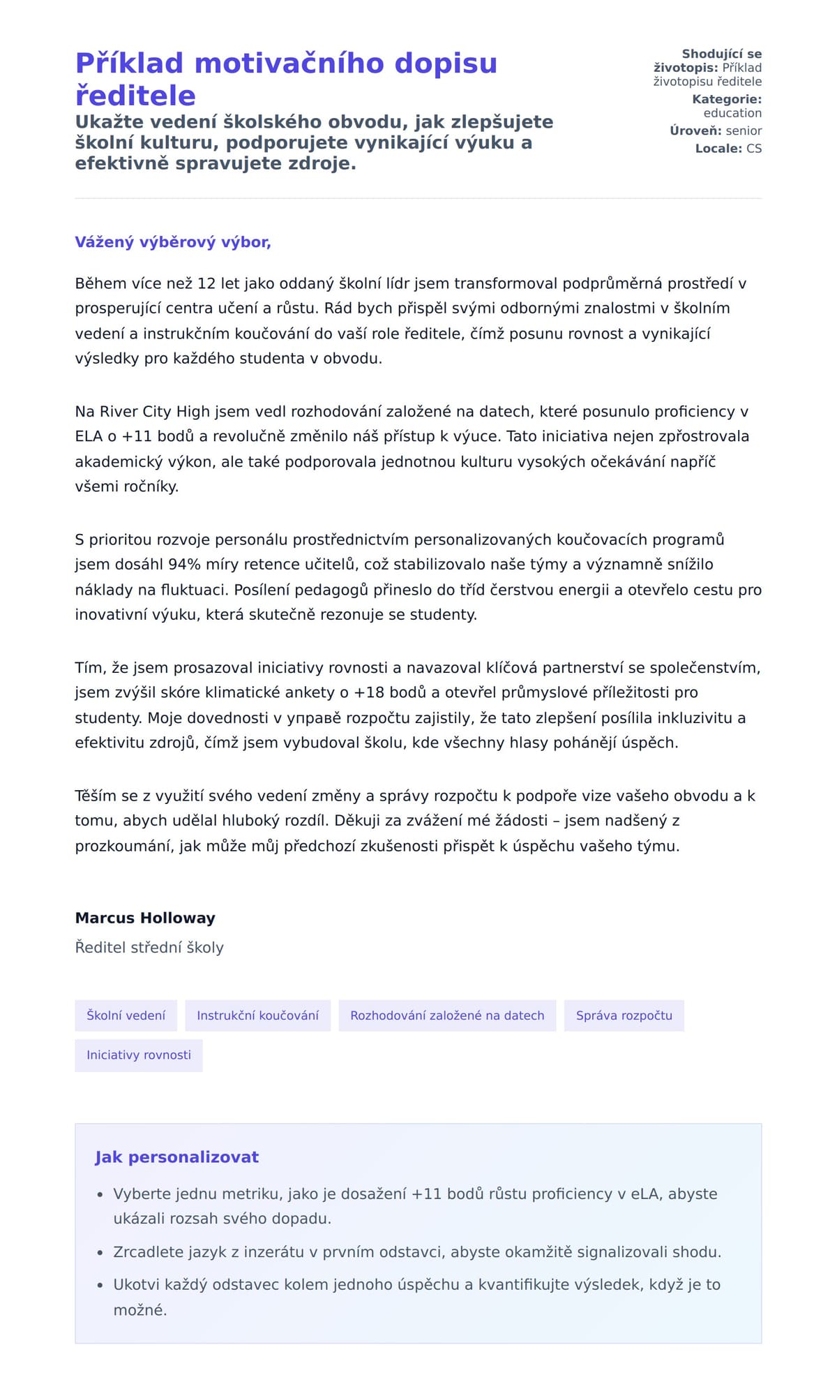 Náhled motivačního dopisu pro Příklad motivačního dopisu ředitele