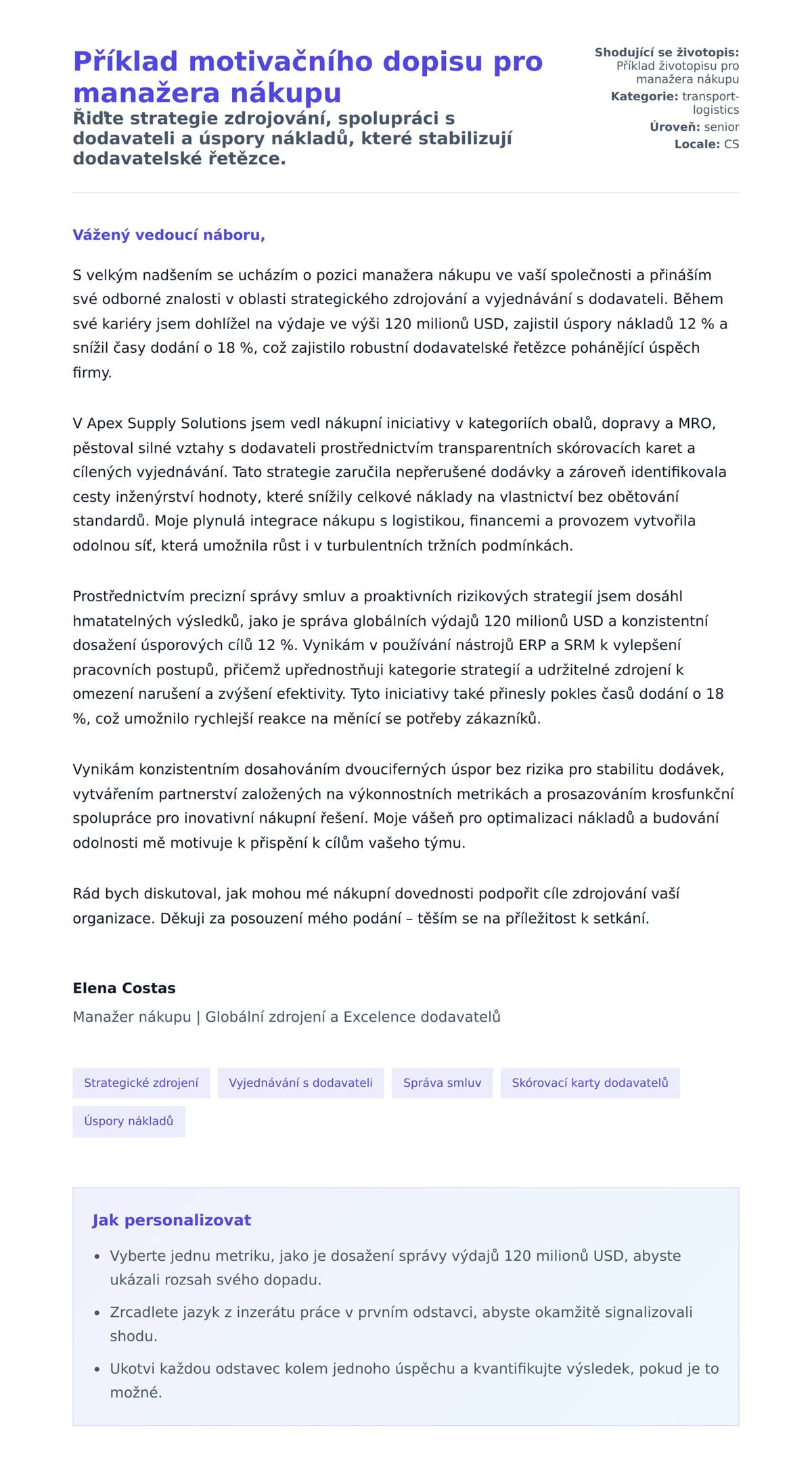 Náhled motivačního dopisu pro Příklad motivačního dopisu pro manažera nákupu