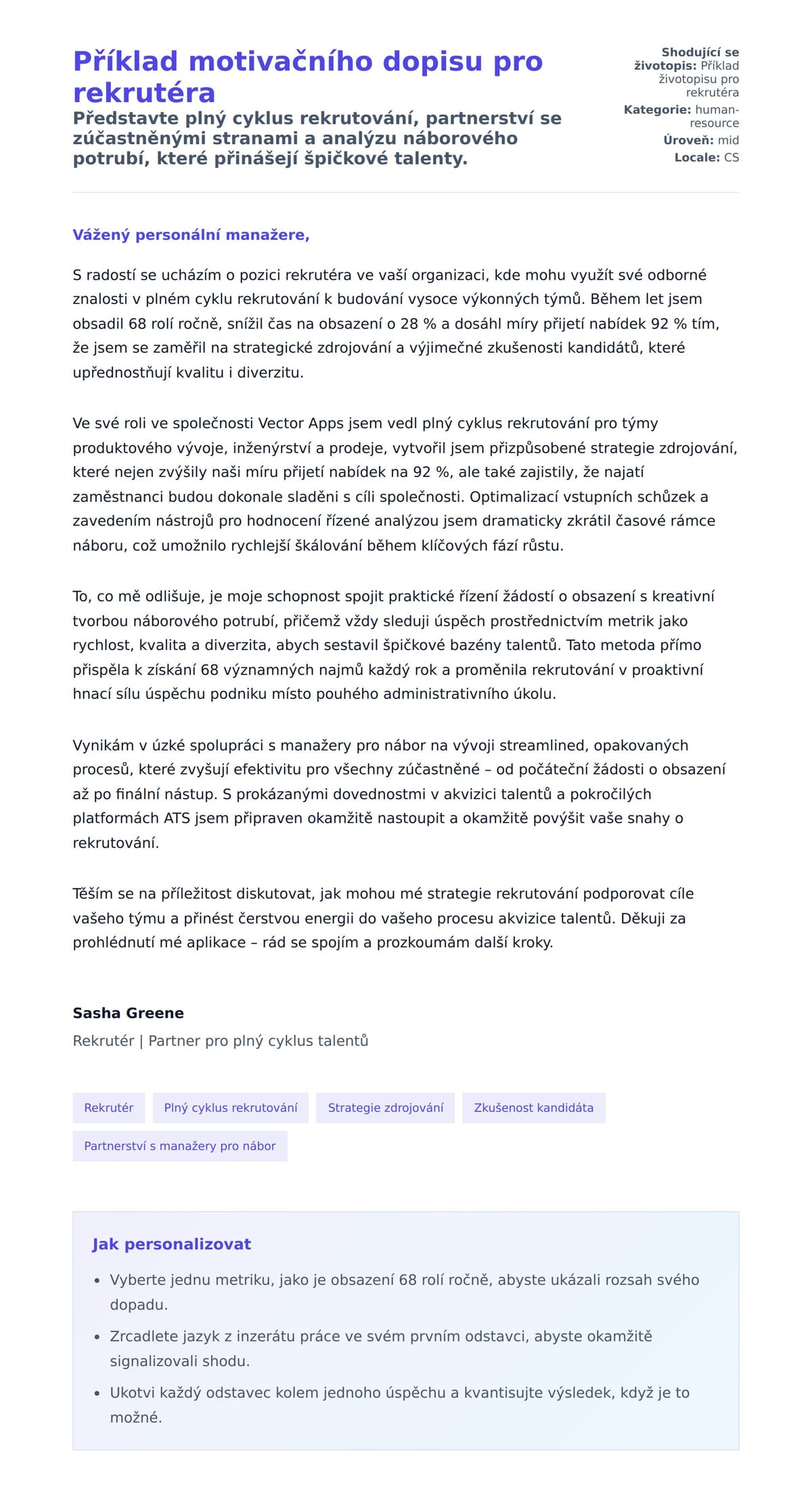 Náhled motivačního dopisu pro Příklad motivačního dopisu pro rekrutéra