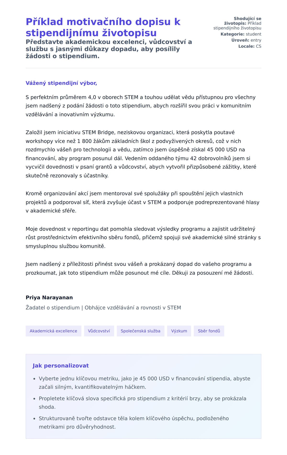 Náhled motivačního dopisu pro Příklad motivačního dopisu k stipendijnímu životopisu