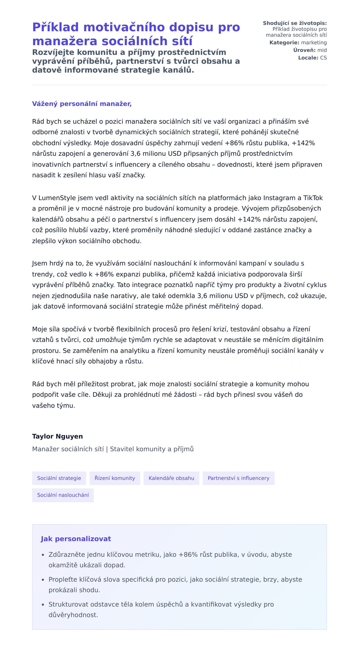 Náhled motivačního dopisu pro Příklad motivačního dopisu pro manažera sociálních sítí