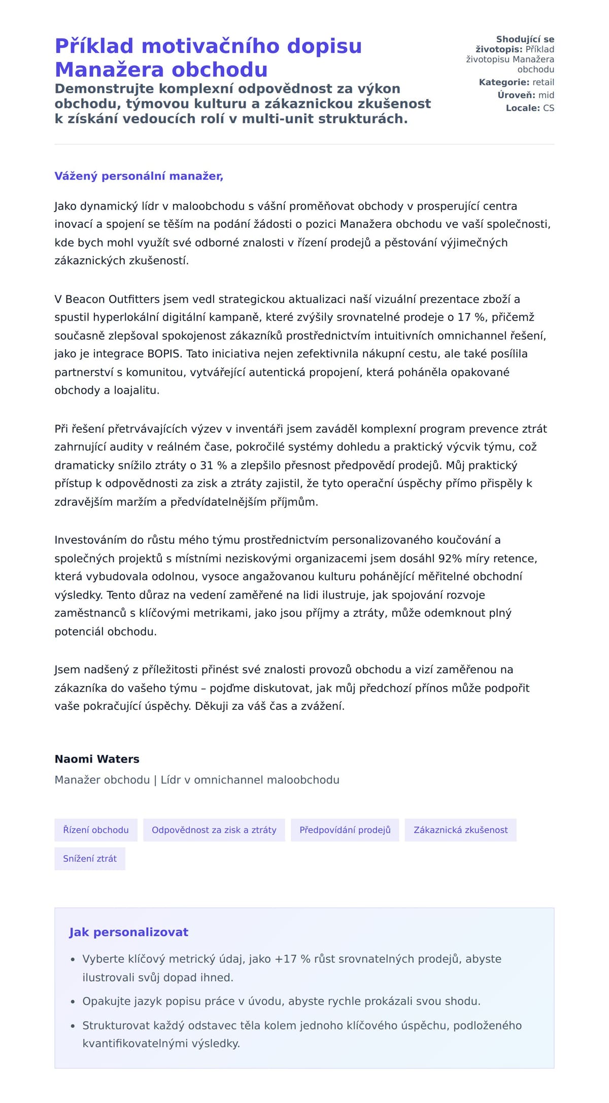 Náhled motivačního dopisu pro Příklad motivačního dopisu Manažera obchodu