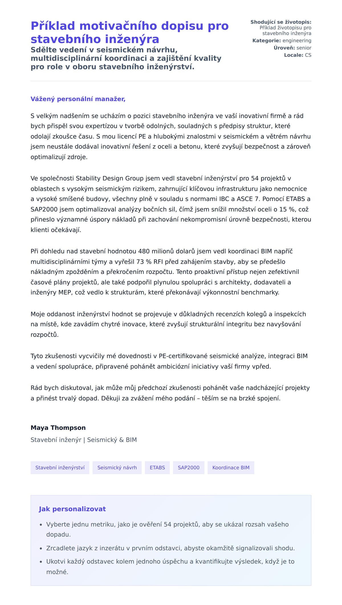 Náhled motivačního dopisu pro Příklad motivačního dopisu pro stavebního inženýra
