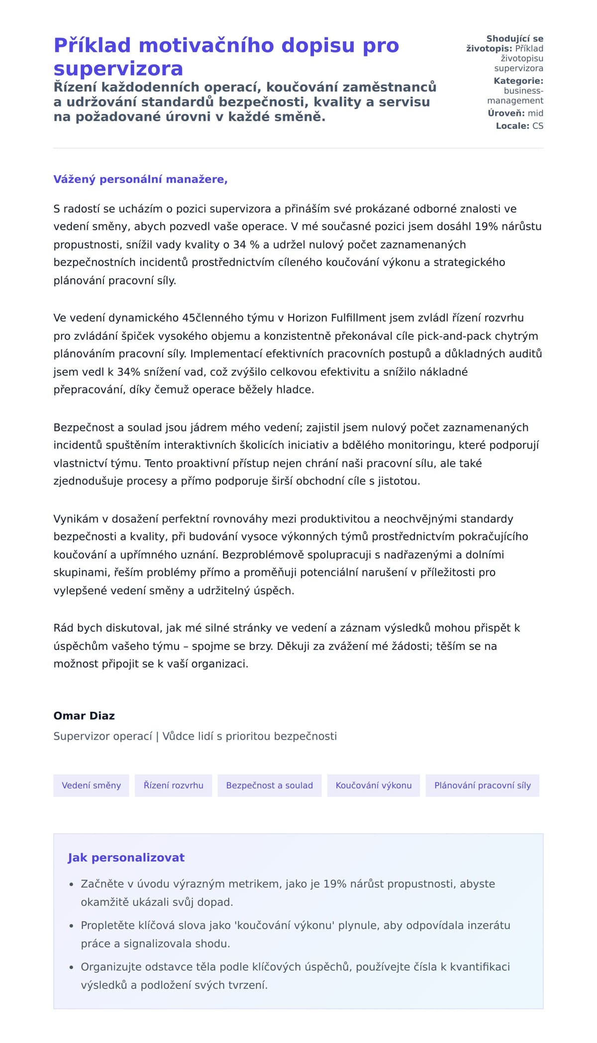 Náhled motivačního dopisu pro Příklad motivačního dopisu pro supervizora