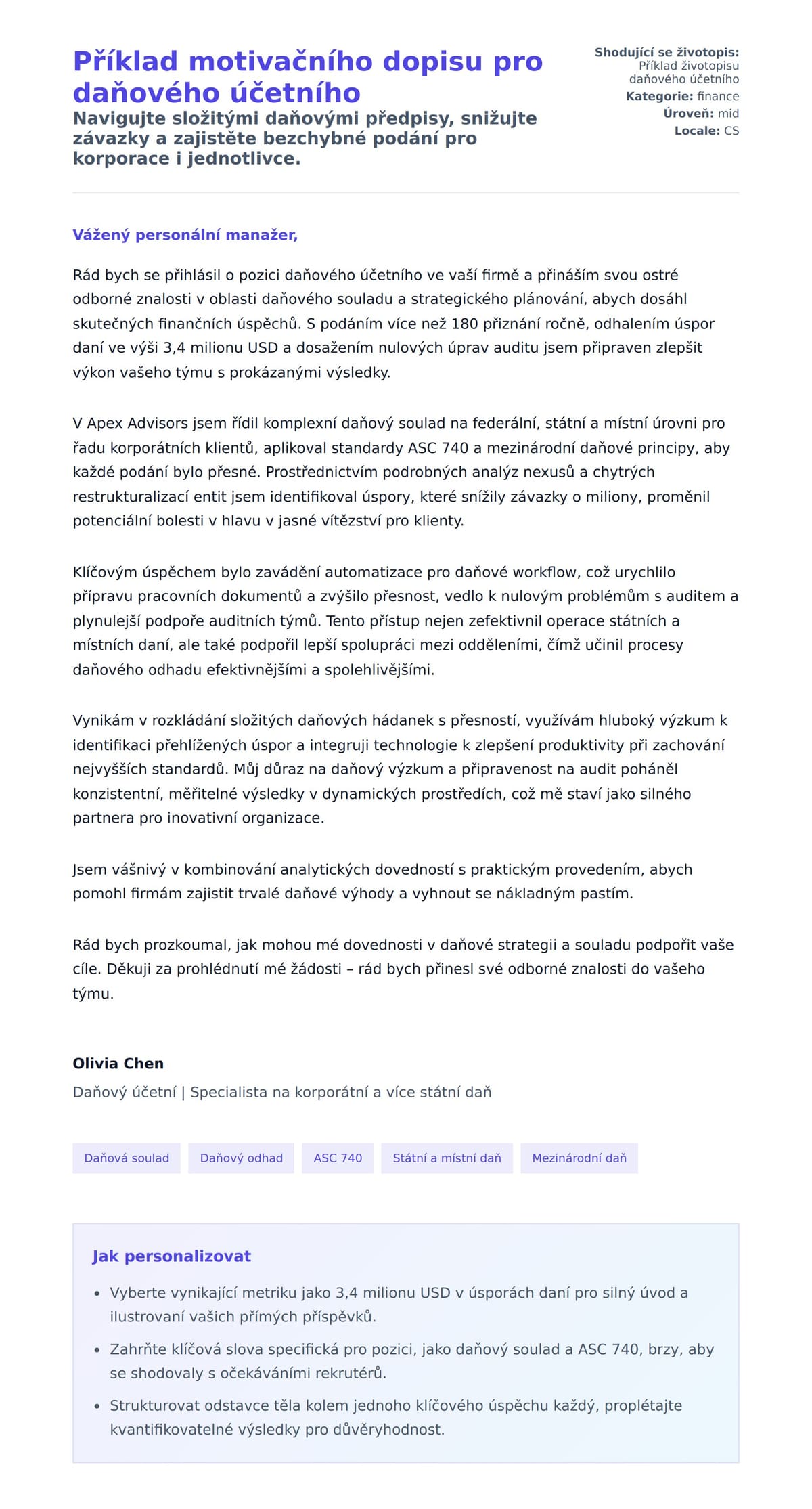 Náhled motivačního dopisu pro Příklad motivačního dopisu pro daňového účetního