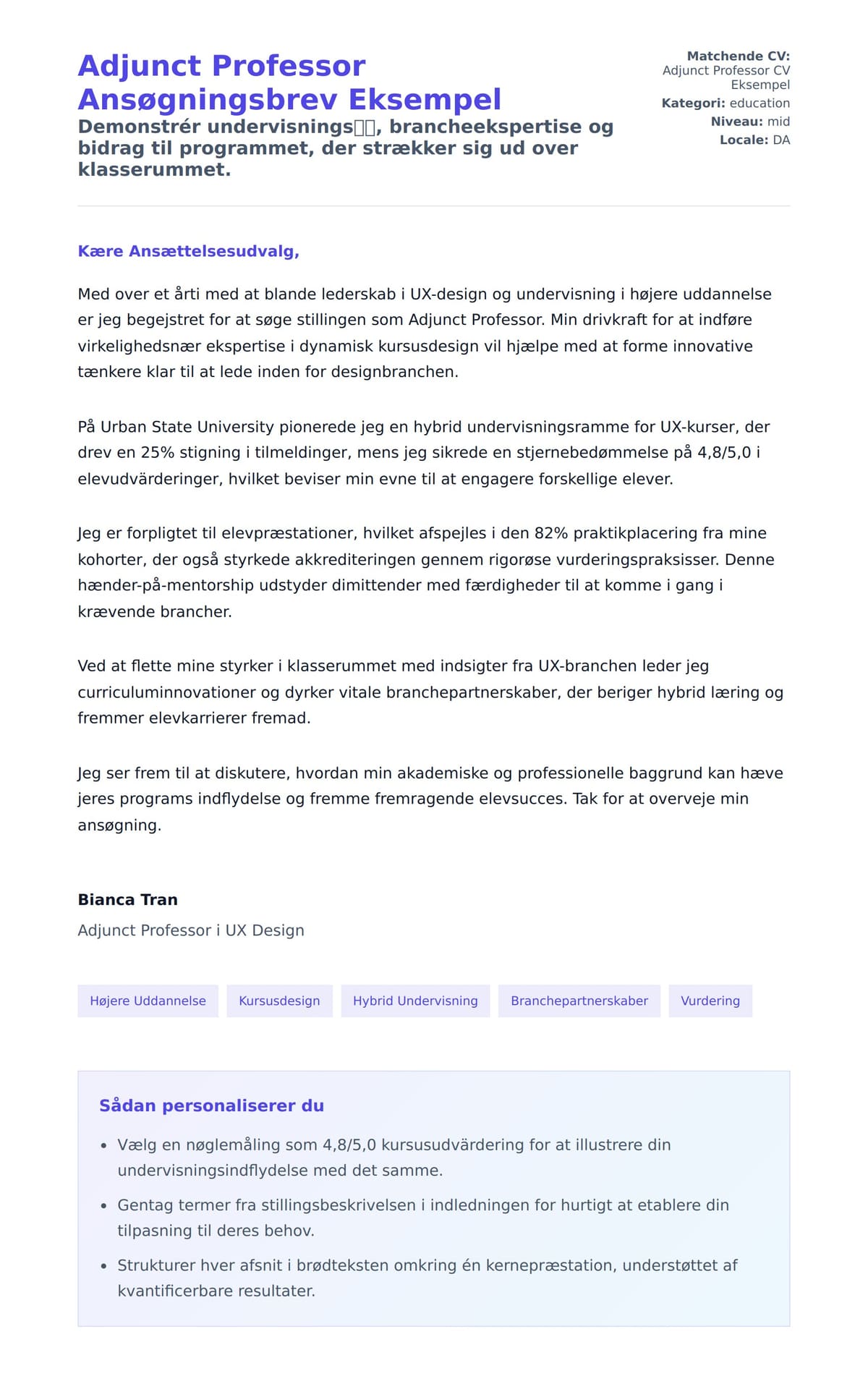Ansøgningsbrev forhåndsvisning for Adjunct Professor Ansøgningsbrev Eksempel
