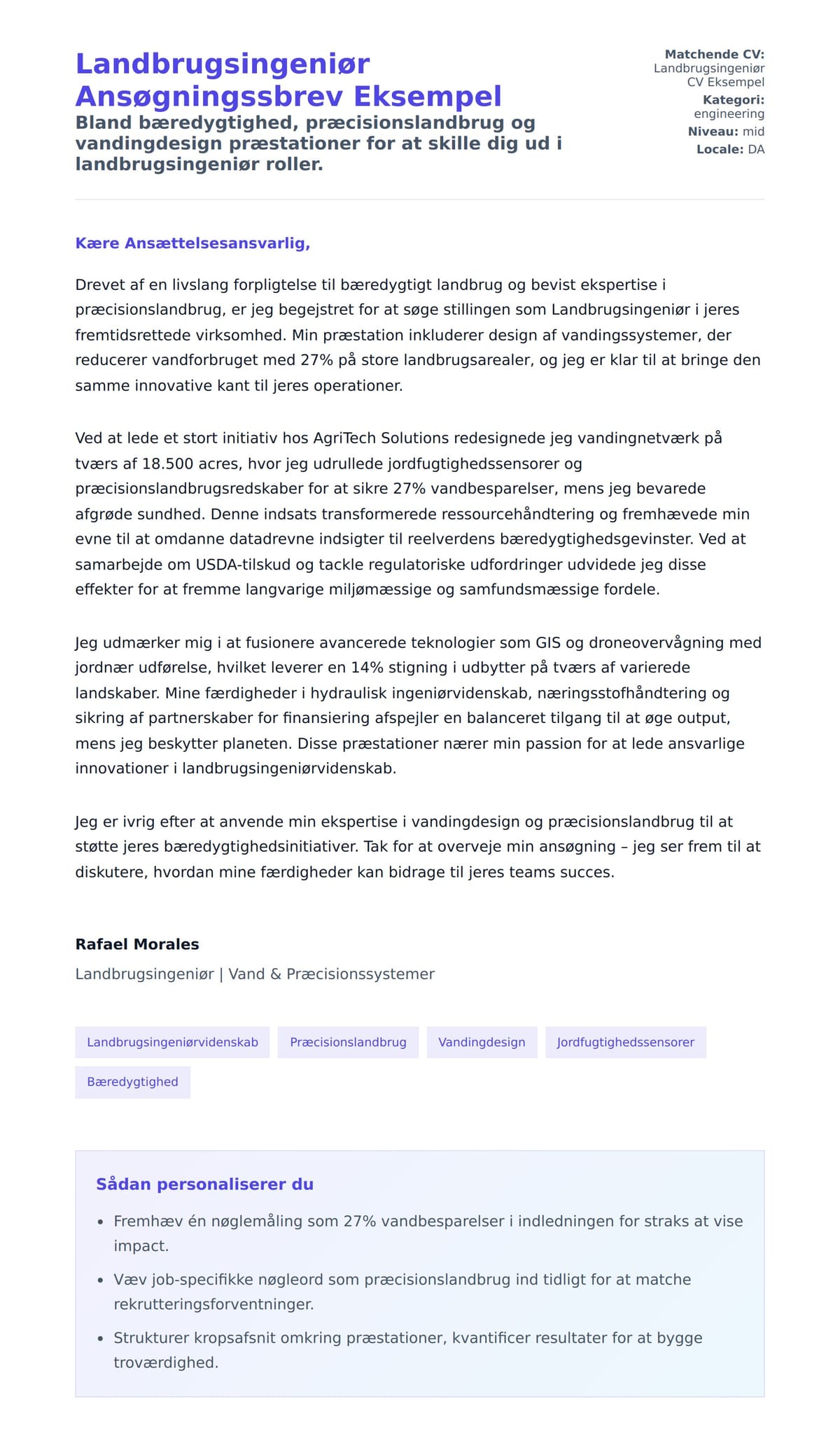 Ansøgningsbrev forhåndsvisning for Landbrugsingeniør Ansøgningssbrev Eksempel