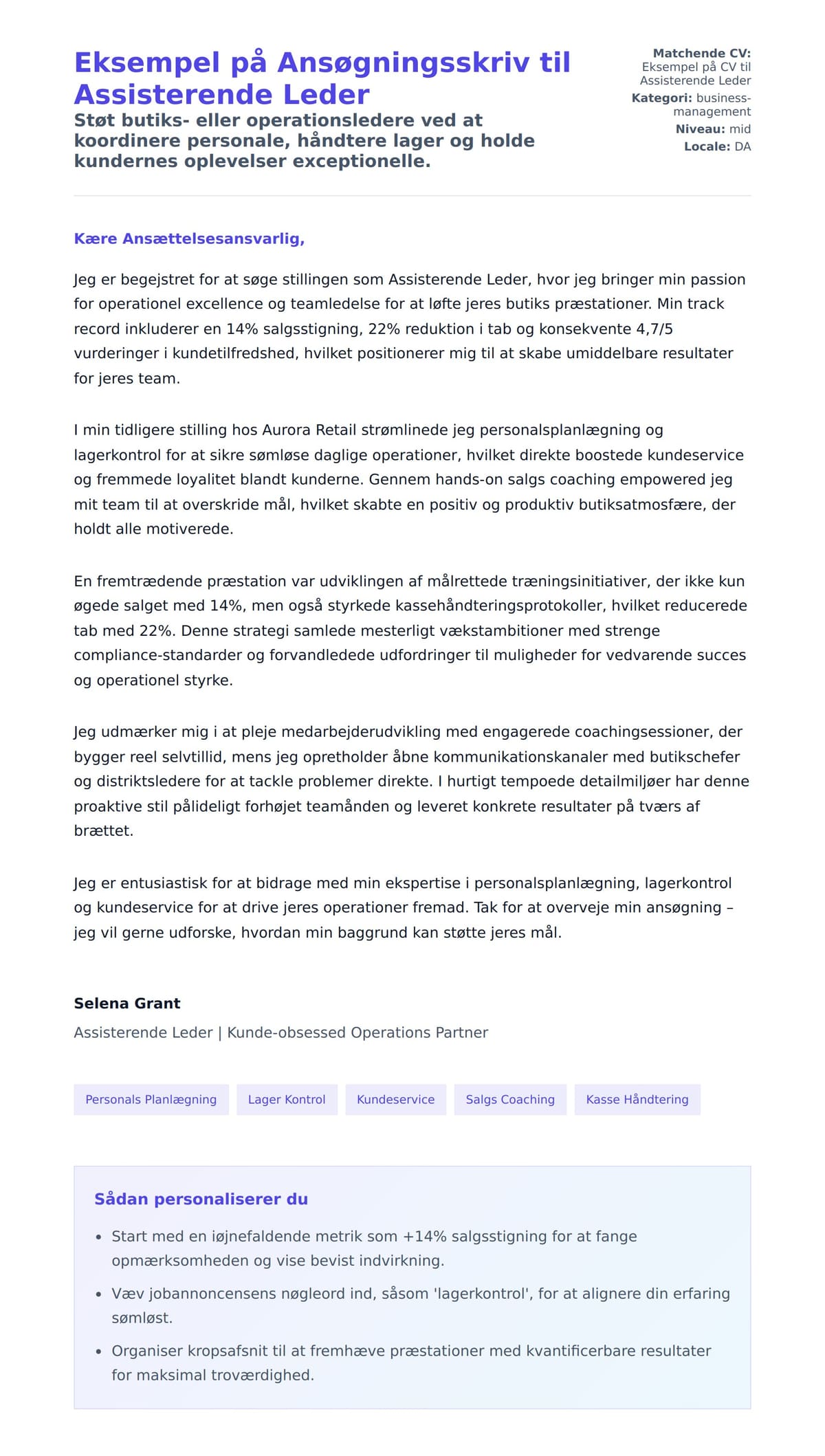 Ansøgningsbrev forhåndsvisning for Eksempel på Ansøgningsskriv til Assisterende Leder