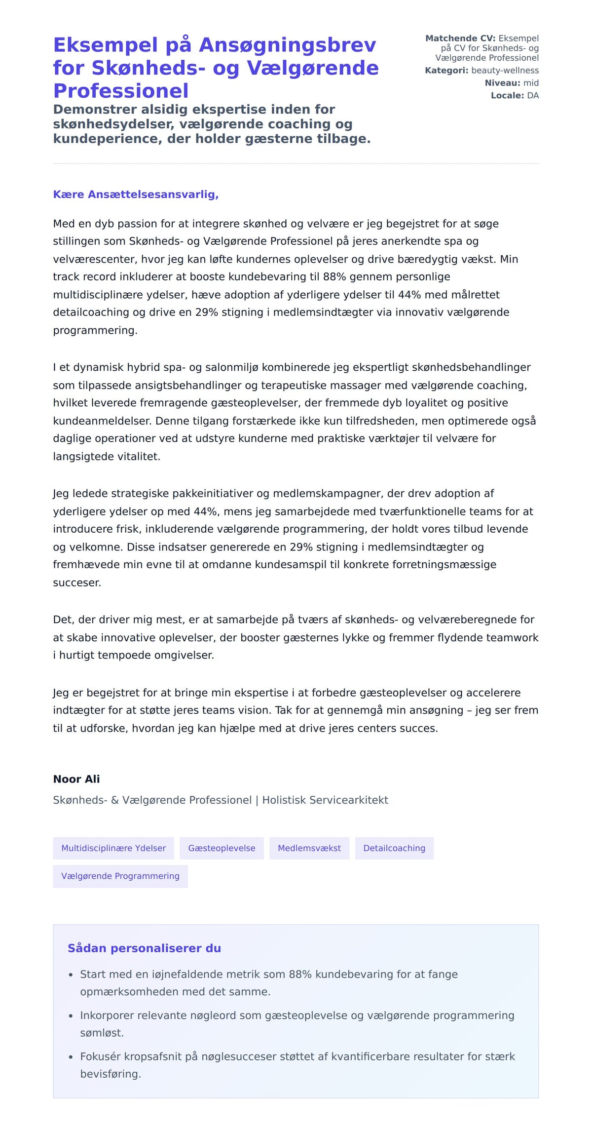 Eksempel på Ansøgningsbrev for Skønheds- og Vælgørende Professionel