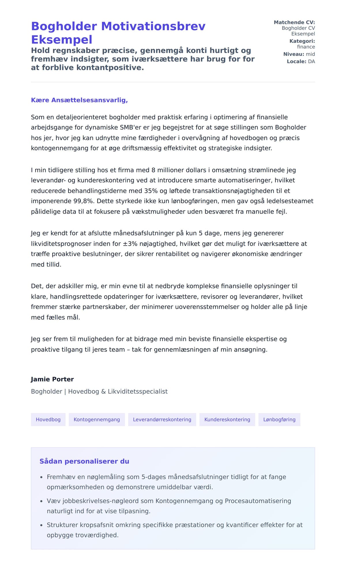 Ansøgningsbrev forhåndsvisning for Bogholder Motivationsbrev Eksempel